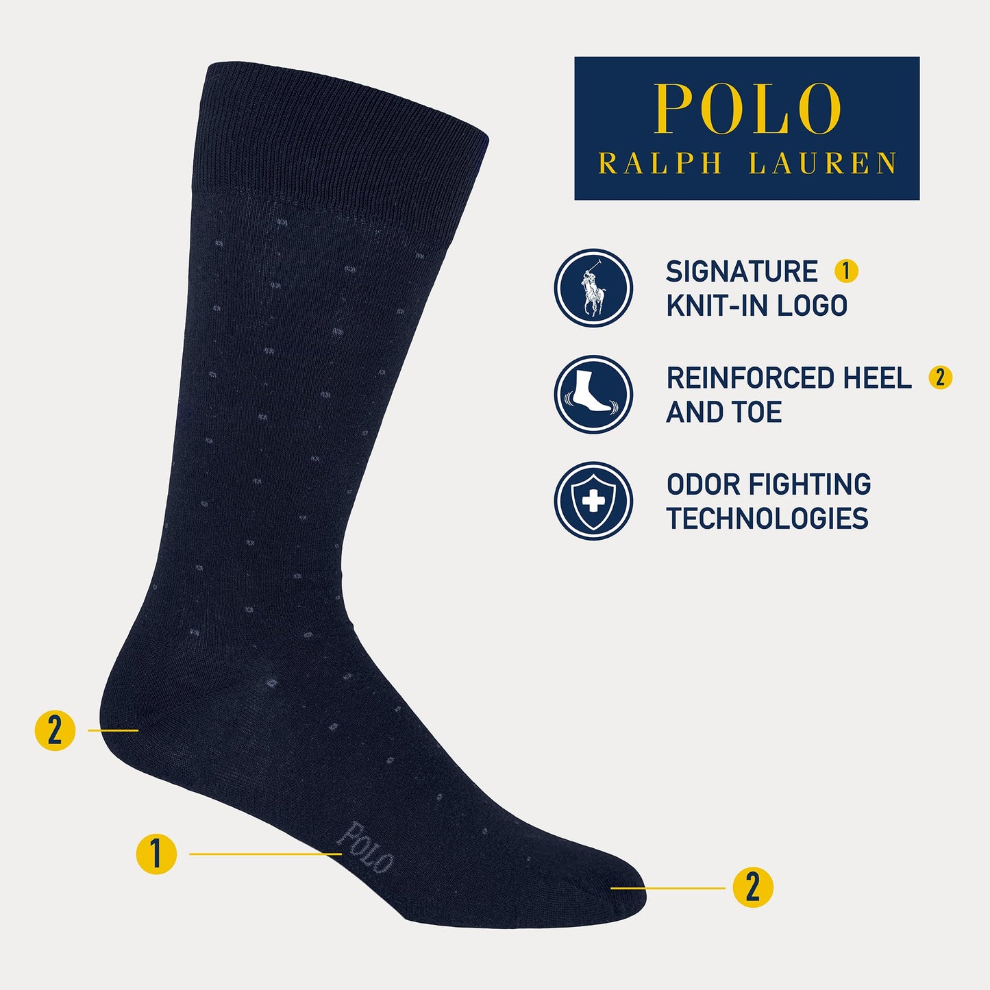 POLO RALPH LAUREN mens Assorted Pattern Dress Crew Socks - 3 Pair Pack - Soft and Lightweight Cotton Comfort, Khaki, 6-12.5