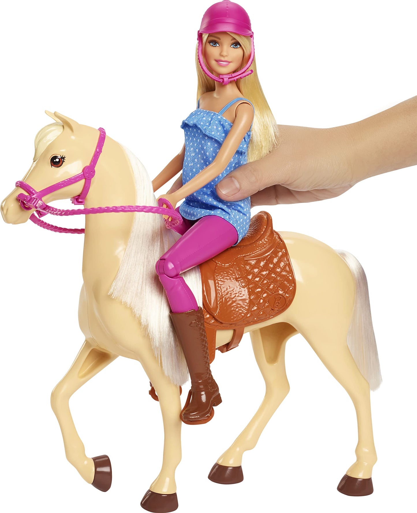 Barbie Playet with Blonde Fashion Doll in Riding Outfit & Light Brown Horse with Saddle, Bridle & Reins