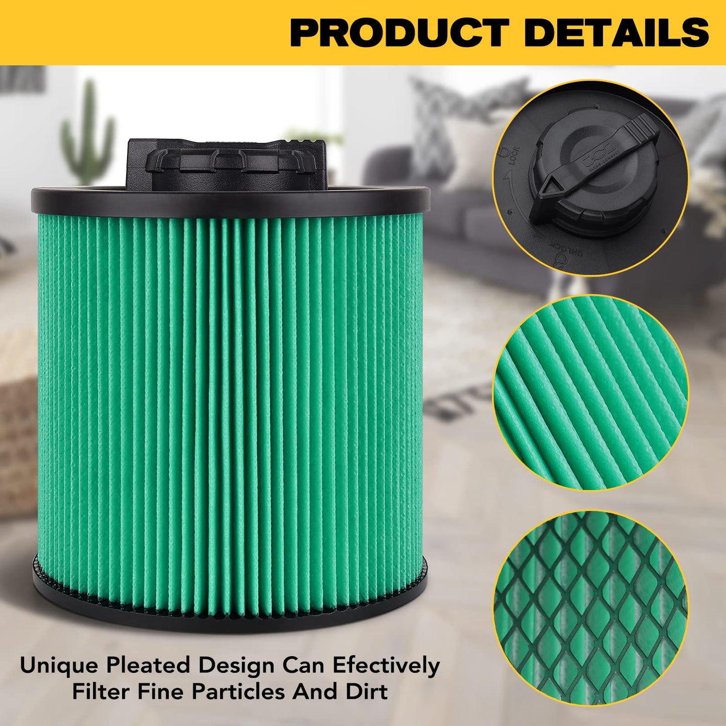 DXVC6914 Vacuum Filter for Dewalt 6-16 Gallon Wet/Dry Vacuum Cleaners - HEPA Cartridge Filter Replacement for DXV06P DXV09P DXV09PA DXV10P DXV10PL DXV10S DXV10SA DXV10SB DXV12P DXV14P DXV16P(2Pack）