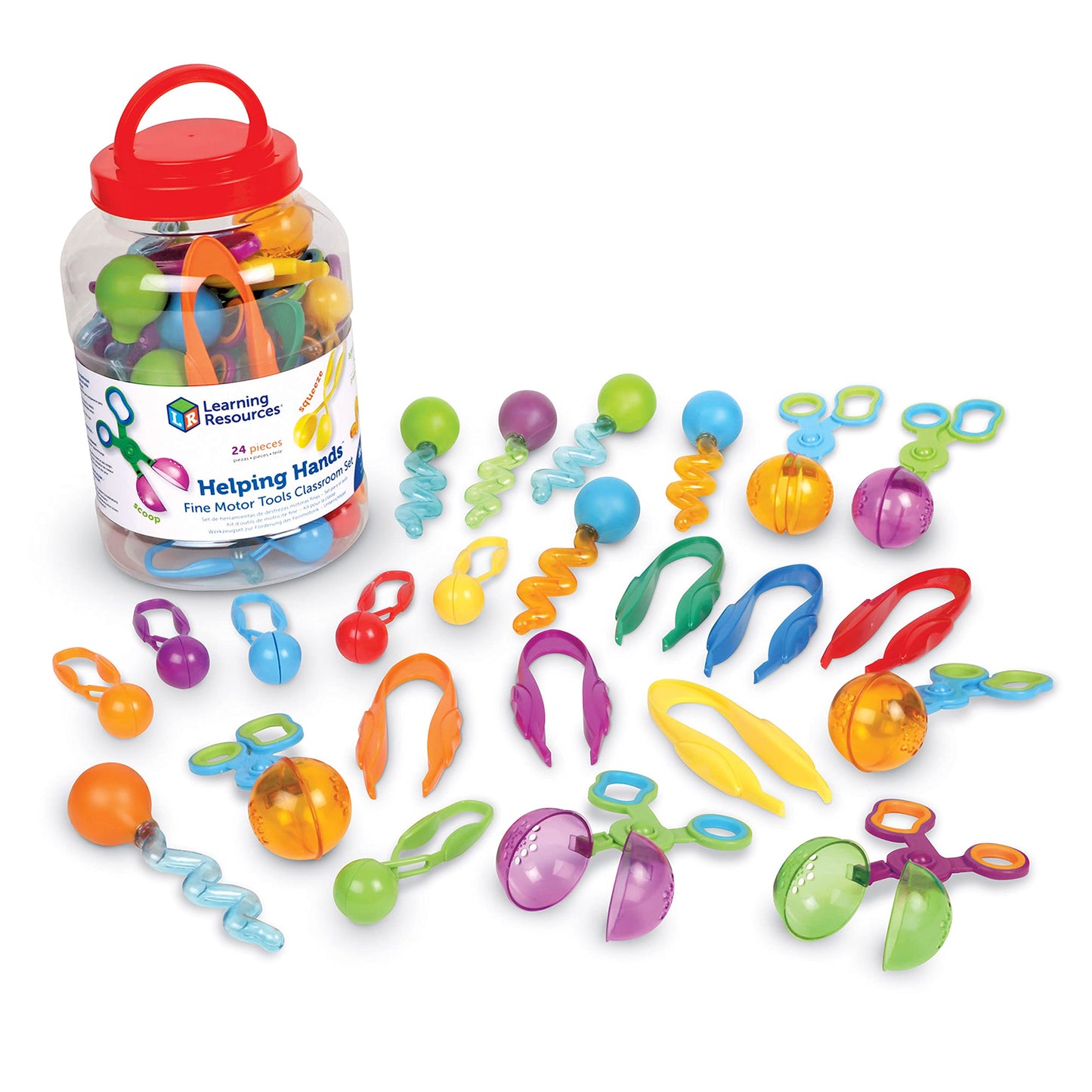Learning Resources Helping Hands Fine Motor Tools Classroom Set,24 Pieces, Ages 3+, fine Motor Skills, Teacher Resources for Classroom, Sensory Toys for Toddlers, Scoopers and Tweezers Toys