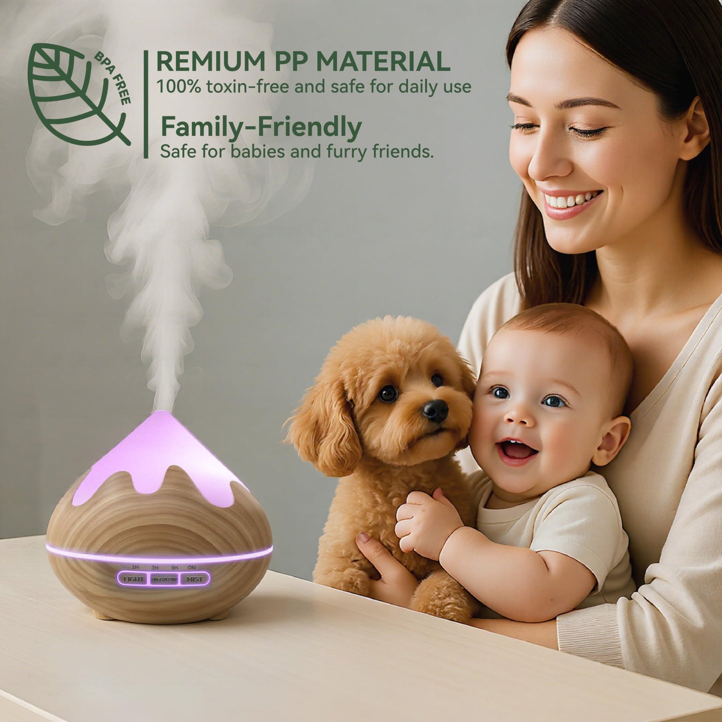 GLOXA 500ML Essential Oil Diffuser, Aromatherapy Diffuser with Remote Control, Multifunctional Air Diffusers Humidifier for Home Office Room, Fragrance Aroma Diffuser with 7 Color LED & 2 Mist Mode