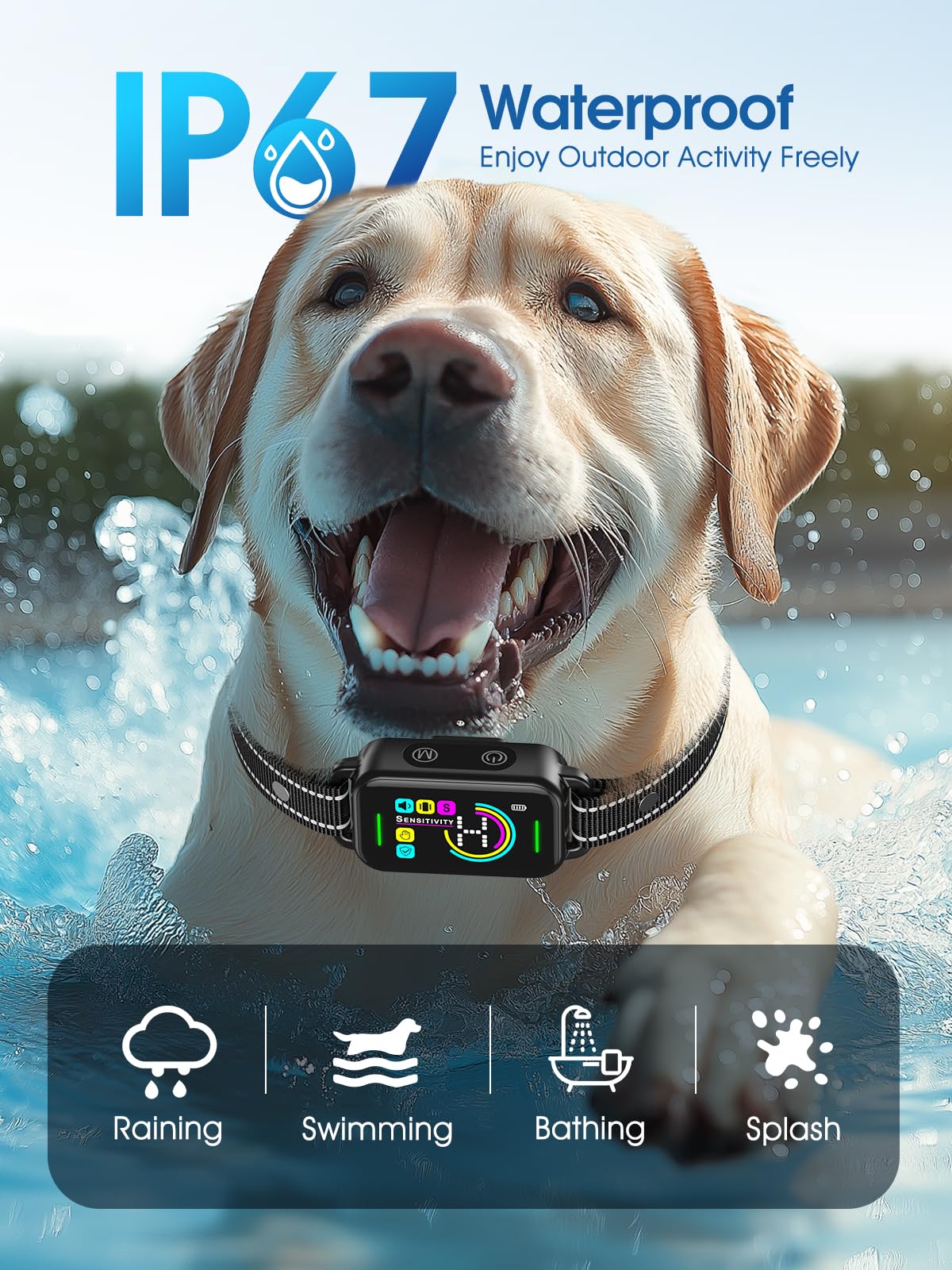 Bark Collar, DINJOO Dog Bark Collar, Barking Collar for Large Medium Small Dogs, Rechargeable Anti Barking Training with 8 Adjustable Sensitivity, Dark Black