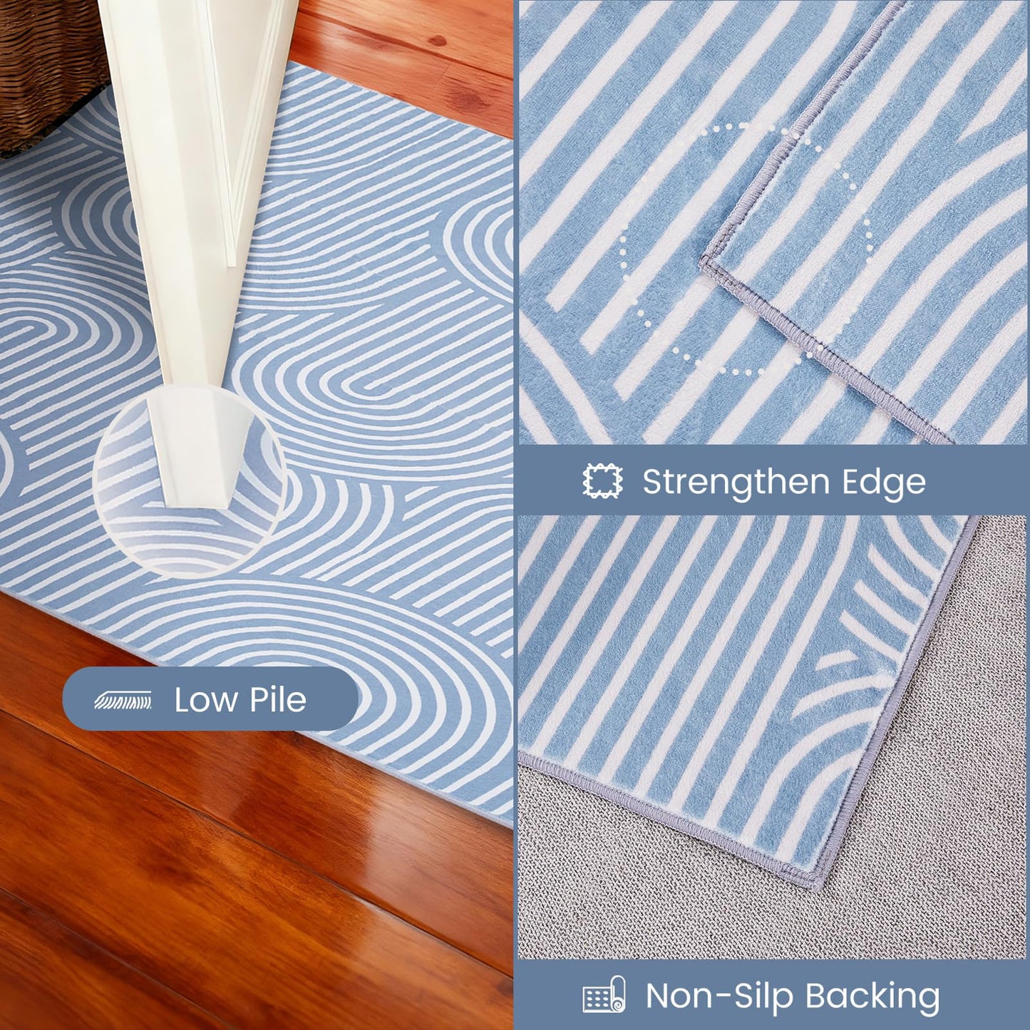 Area Rug 5x7 for Living Room, Washable Geometric Rug for Bedroom, Low Pile, Soft & Non-Slip Abstract Large Carpet for Classroom, ‎Dining Room, Office, Kids Playroom, Blue
