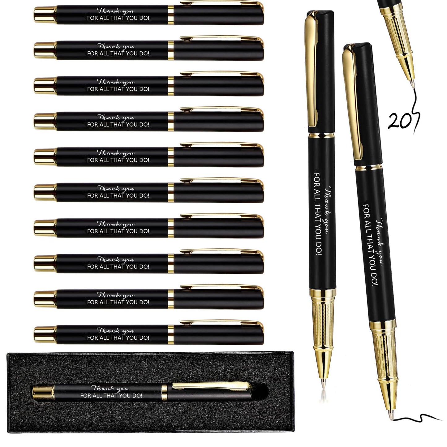 10/20/40 Sets Inspirational Thank You Gifts Employee Appreciation Gifts Bulk Ballpoint Engraved Business Pens with Gift Boxes (THANK YOU FOR ALL THAT YOU DO, 20)