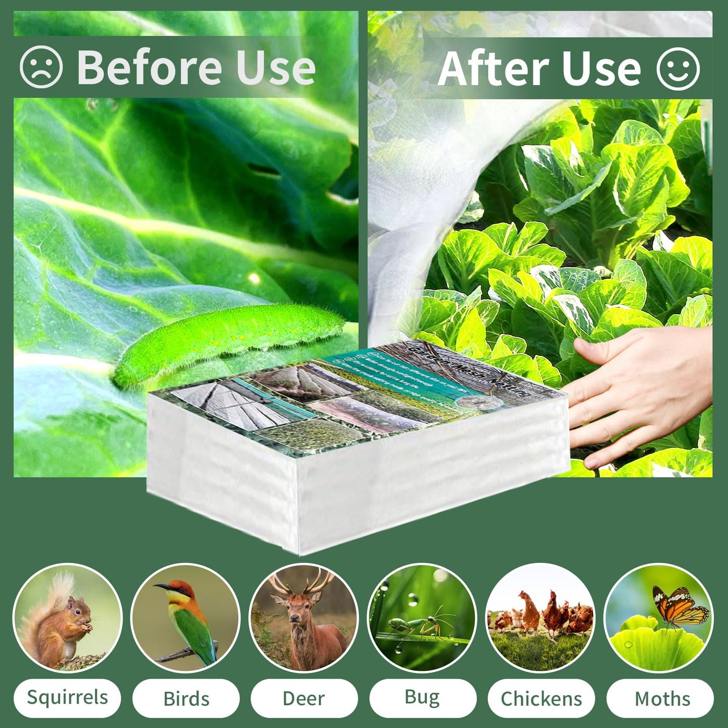 8 X 26 FT Garden Mesh Netting Kit, 6PC Garden Hoops for Row Cover, Garden Netting Kit for Raised Beds Outdoor, Garden Netting Mesh Hoop Grow Tunnel for Courtyard & Vegetable Garden