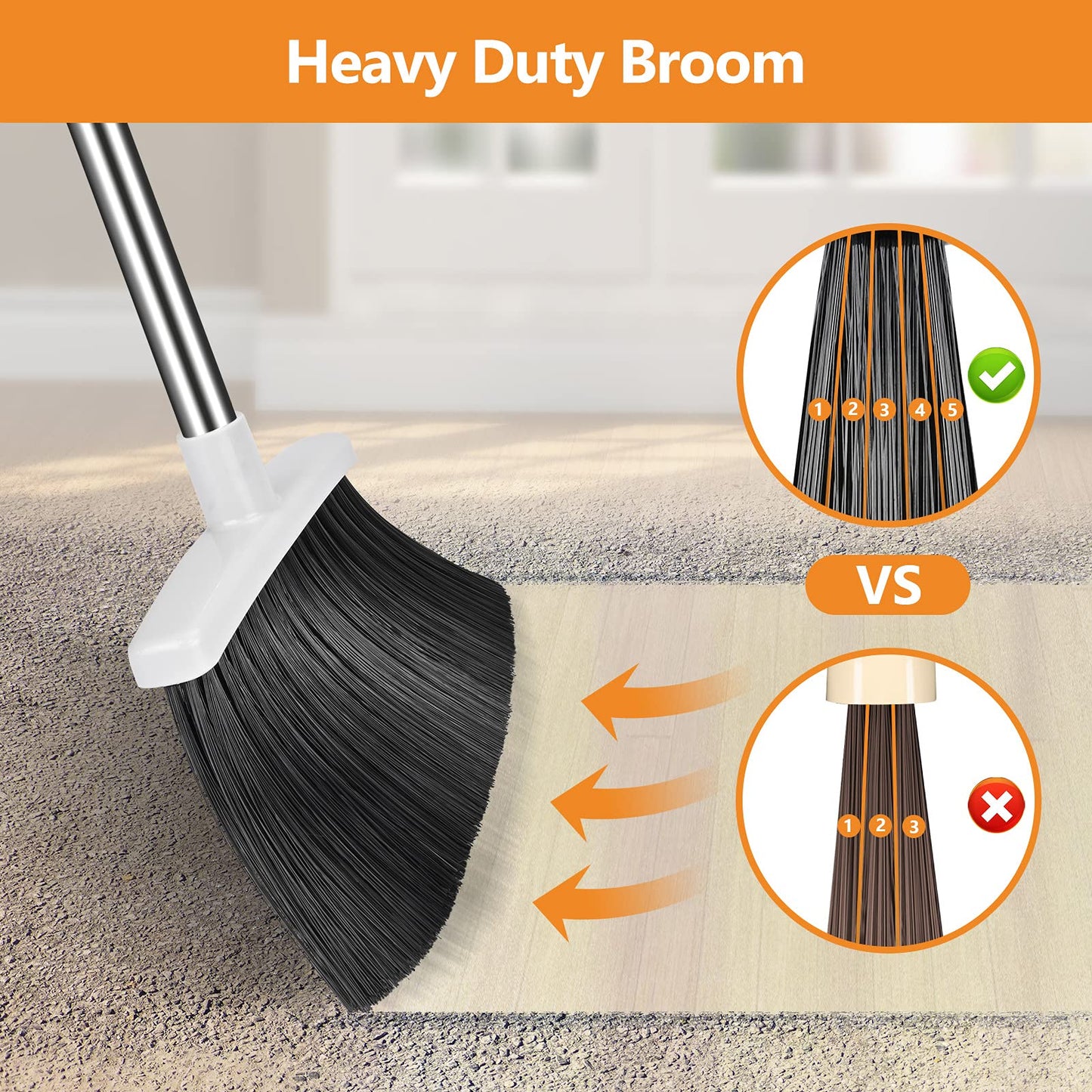 Folews Broom and Dustpan Set, Dust Pan and Broom with Long Handle Heavy Duty Broom Dustpan Combo for Home Kitchen Office Indoor Outdoor Sweeping 51 Inch Broom for Floor Cleaning
