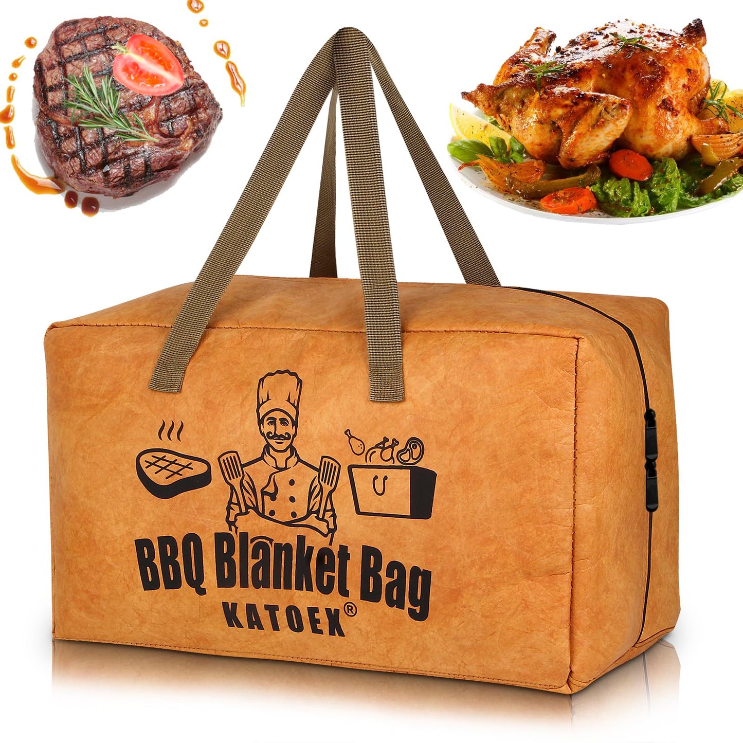 BBQ Blanket for Resting Meat, Insulated Brisket Resting Blanket for Smoking, Reusable BBQ Blanket Bag with Handle Strap & Wide Mouth for Large Briskets/Pork Shoulders/Turkeys/Picnic BBQ Party (18in)
