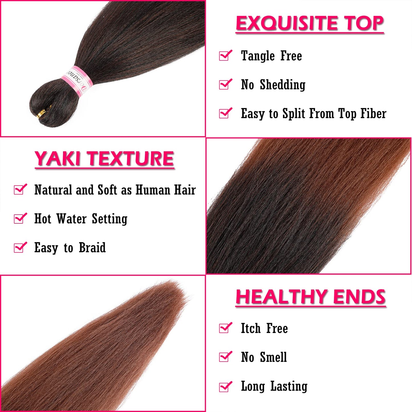 Dorsanee Braiding Hair Pre Stretched 26 Inch 8 Packs Ombre Brown Braiding Hair Extensions for Crochet Box Braids Twists Locs Hair Soft Yaki Texture Hot Water Setting (26inch,#1B/30)