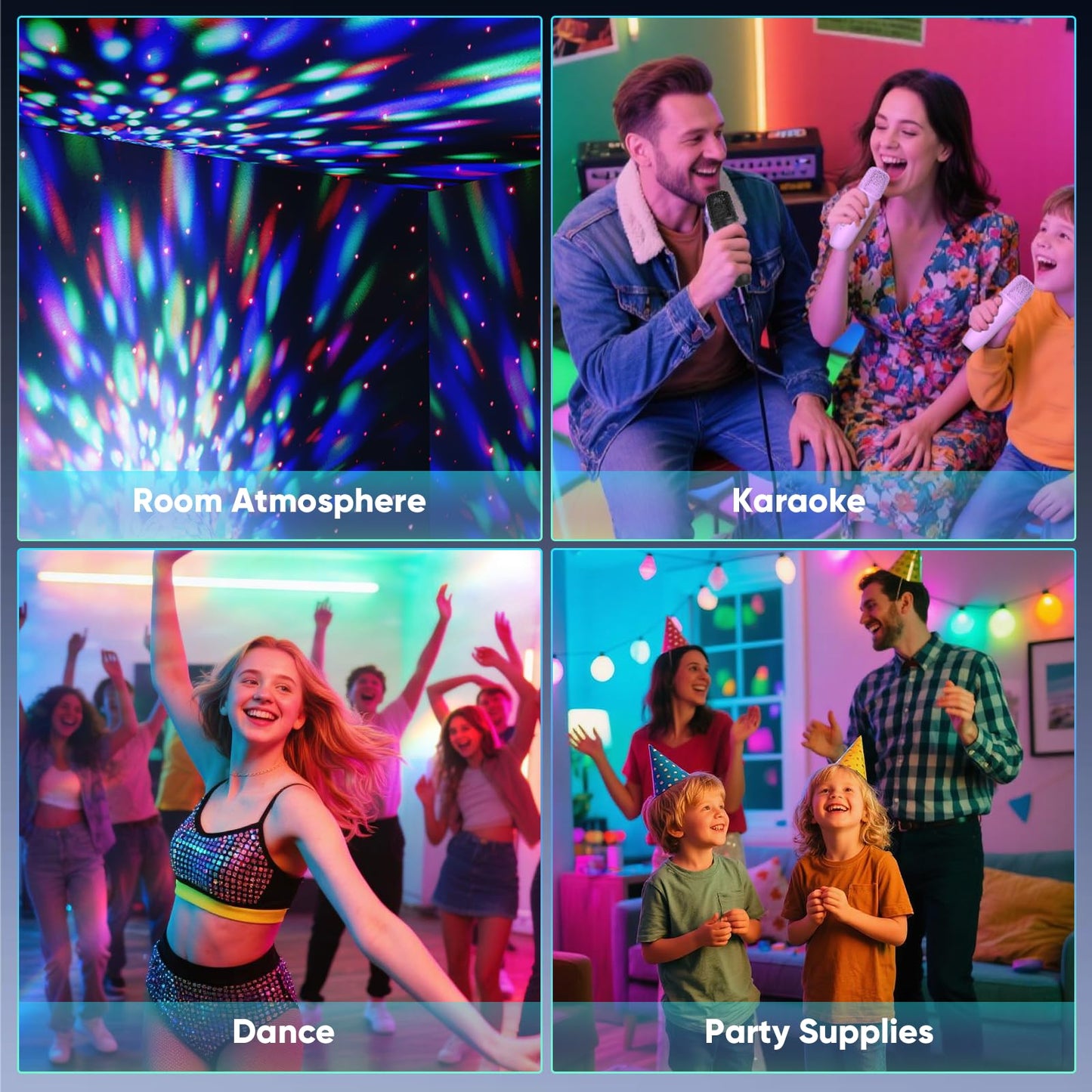 Exssary Karaoke Machine with Disco LED Lights for Kids Adults, Toys Birthday Gifts for Girls 3 4 5 6 7 8-12 Years Old Portable Speaker with 2 Bluetooth Microphone Family Home Party
