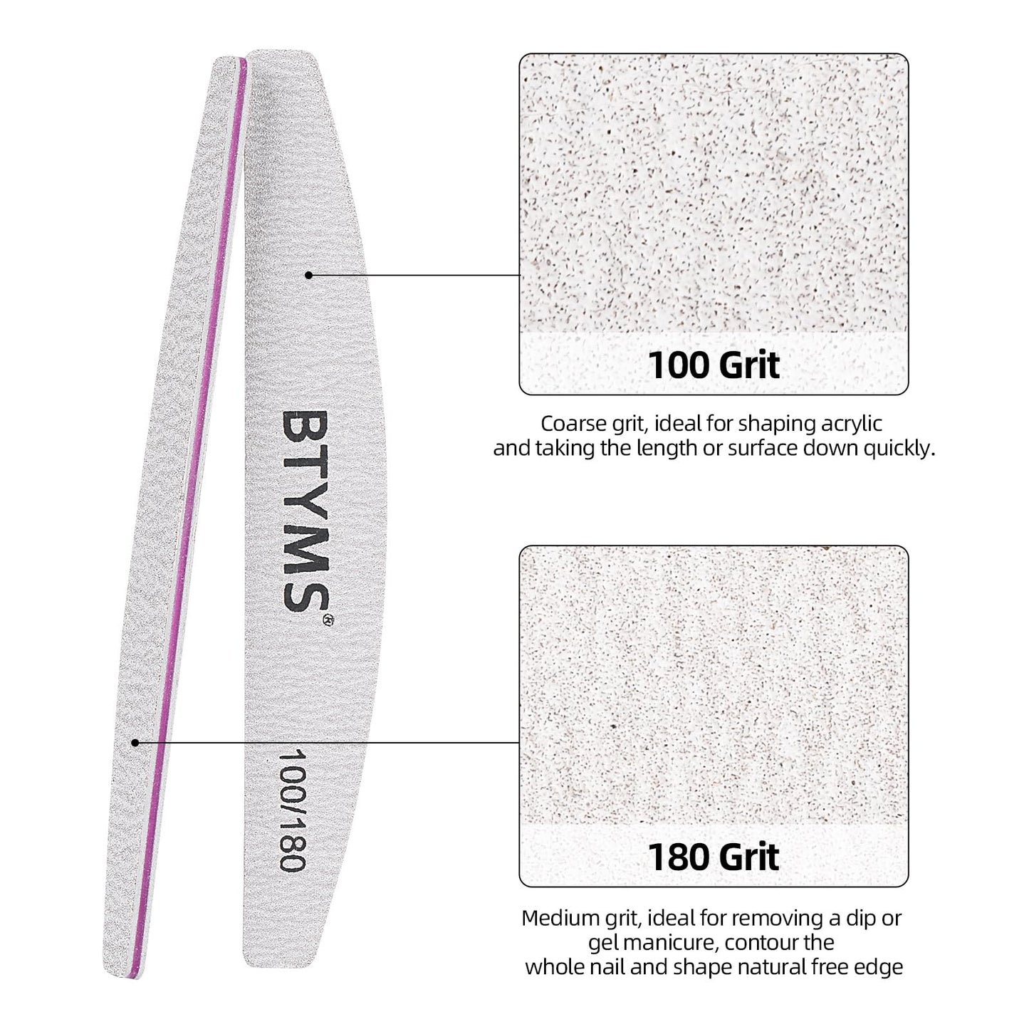 BTYMS 100 Pieces 100/180 Grit Nail Files and Buffers, Double Sided Emery Boards Nail Buffing File for Acrylic Nails