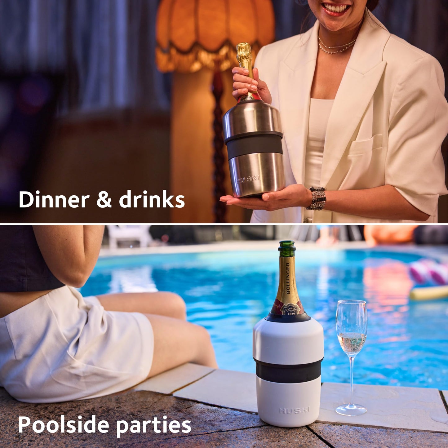Huski Champagne Chiller | New | Award-Winning Iceless Design with Detachable Bottle Stopper | Keeps Wine Cold up to 6 Hours | Fits Most 750ml Champagne & Prosecco Bottles (Champagn)