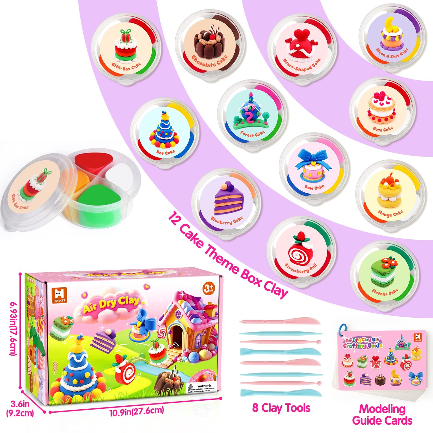 Air Dry Clay for Kids, 12 Boxes Modeling Clay Kit, DIY Molding Clay with Sculpting Tools and Tutorial, Ultra Light, Safe & Non-Toxic, Arts and Crafts Toys Birthday Christmas Gifts for Boys Girls