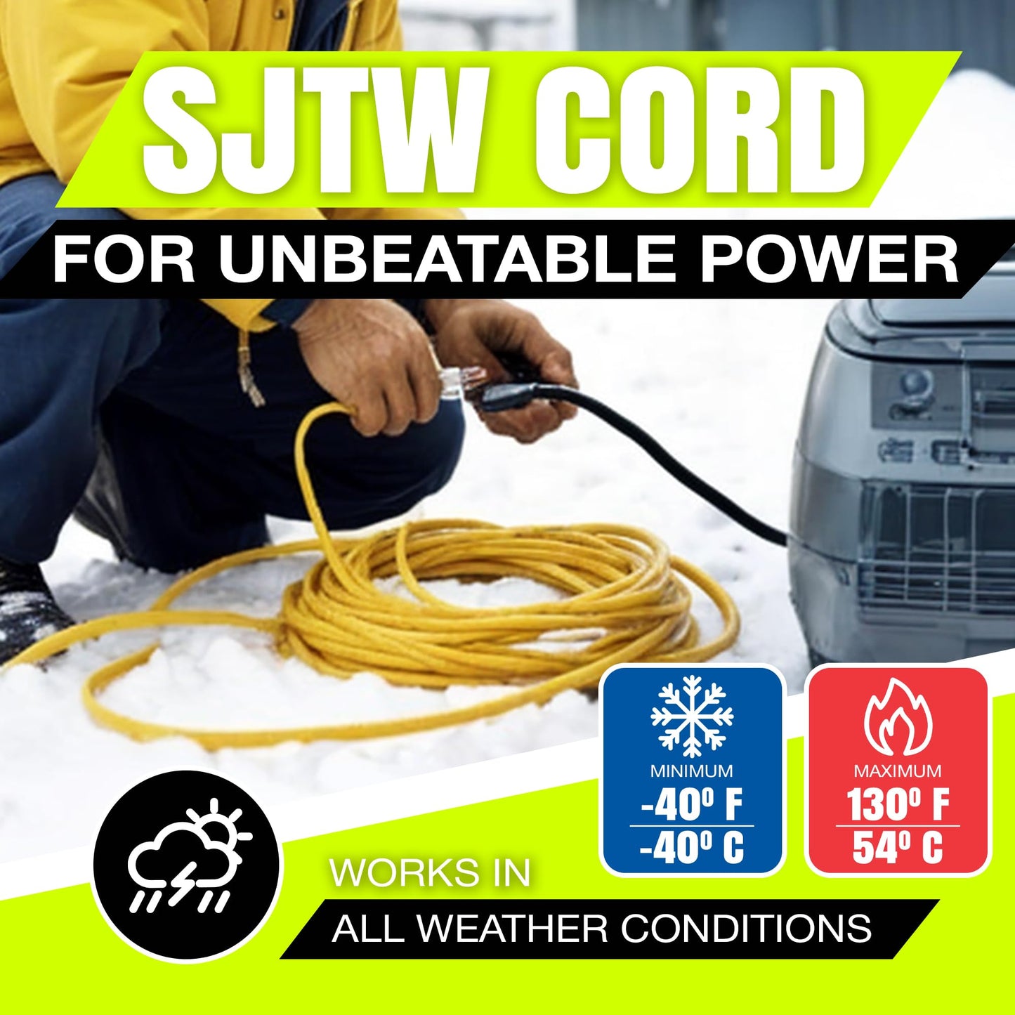 75ft Outdoor/Indoor Extension Cord 16/3 Gauge Heavy Duty 3 Prong SJTW, Waterproof, Flexible Cold-Resistant Long Power Cord,10A 125V 1625W, Yellow by LifeSupplyUSA