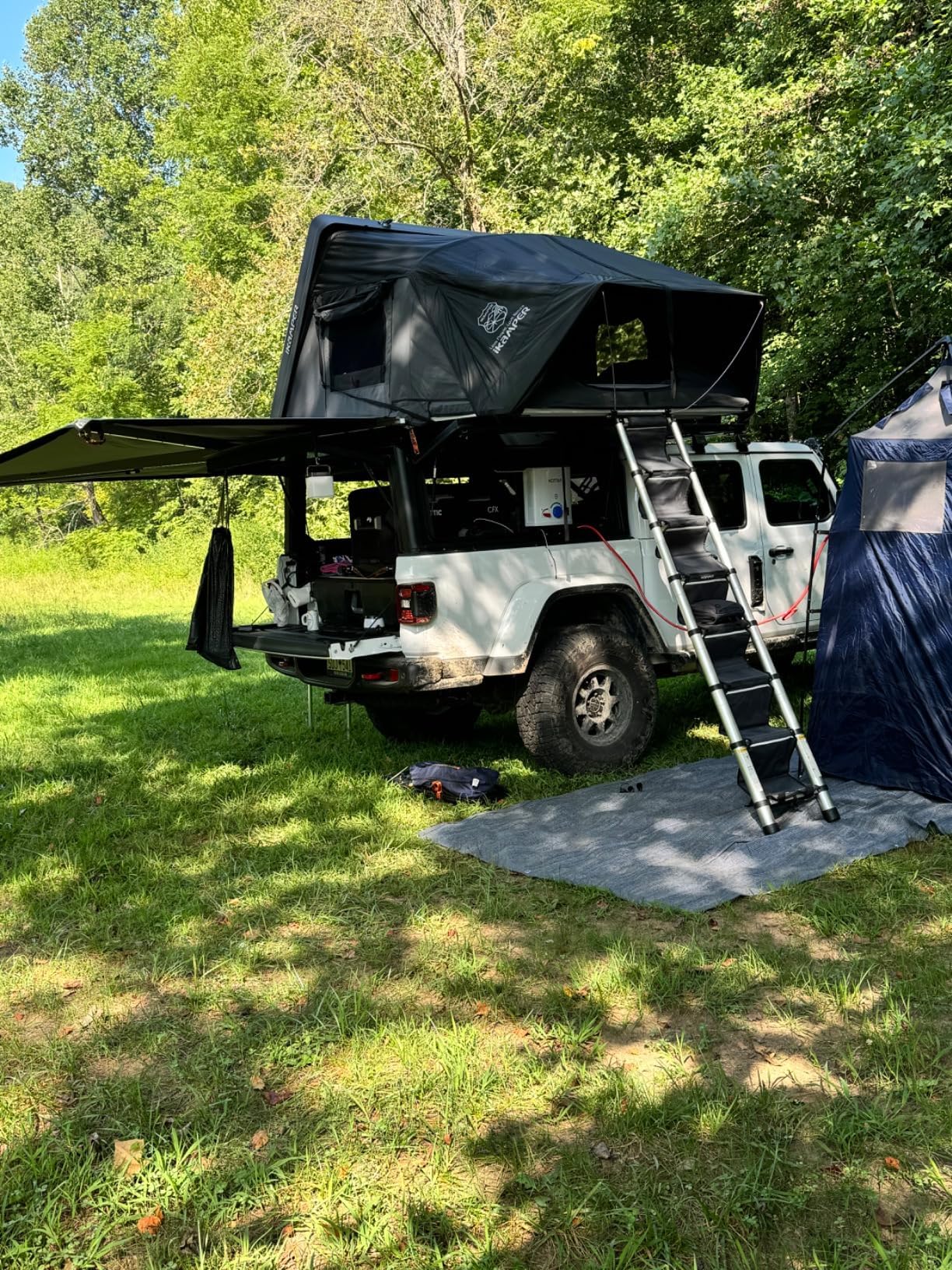 FoundGo Awning Carpet HDPE Camping Outdoor Rug with Eyelets,Nails,Broom,for RV,Patio,Backyard,Picnic,Beach,Trailer 9'*12' (2.74 * 3.66m) -Blue Grey