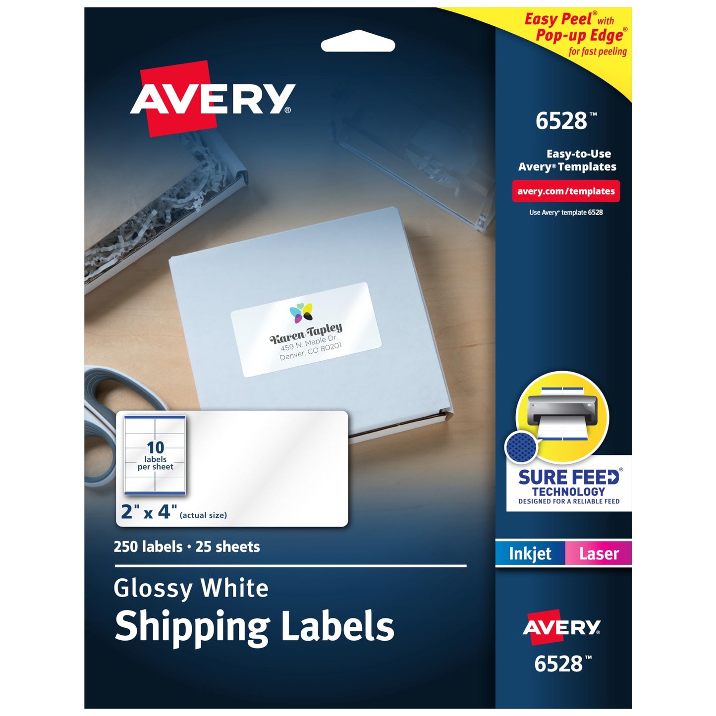Glossy White Easy Peel Shipping Labels with Sure Feed