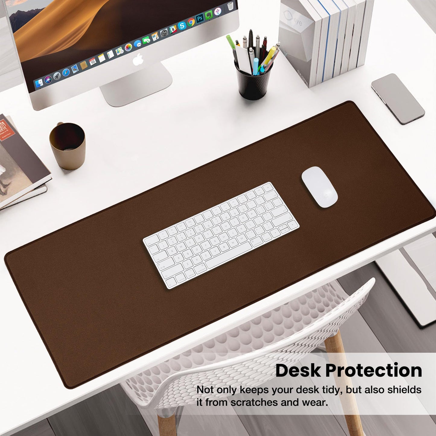 ALOANES Waterproof Large Gaming Mouse Pad with Durable Stitched Edges Non-Slip Rubber Base, Mouse Mat Desk Pad for Home Office Gaming, 40cm x90cm x0.3cm, Brown
