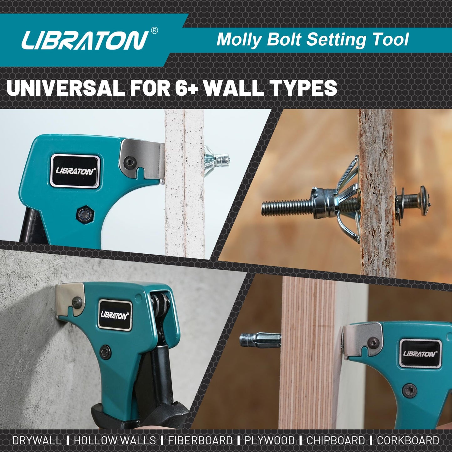 LIBRATON Molly Bolts for Drywall & Plaster Walls (0.12"-1.52"), 30PCS in 6 Sizes with Setting Tool, Heavy Duty Hollow Wall Metal Anchors Screws Kit, Holds Up to 65lbs, for TV, Shelf, Mirror