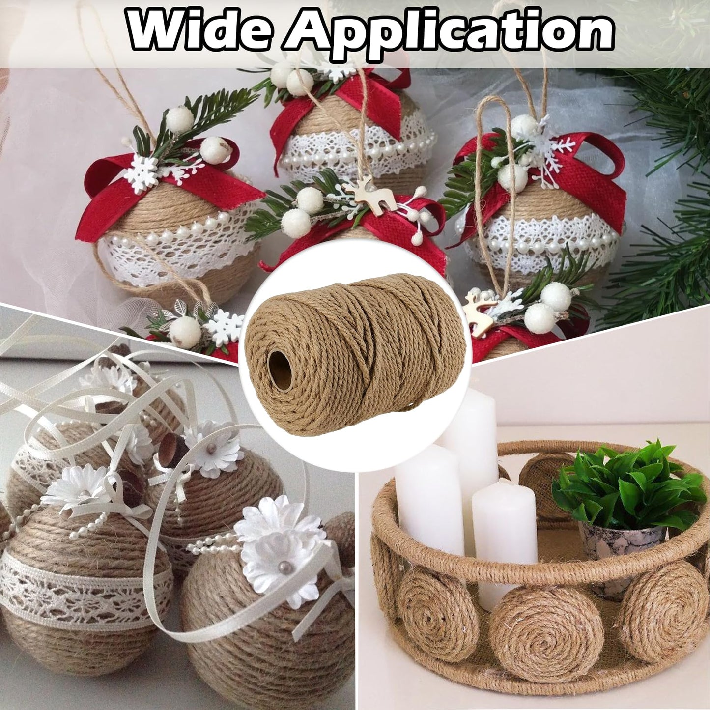 5MM Jute Twine 100 Meters Heavy Duty Natural Hemp Rope, Strong Brown Craft String for DIY Projects, Cat Scratcher, Gardening, Bundling, Camping, Gift Wrapping, Home and Outdoor Decoration (328Ft/100M)