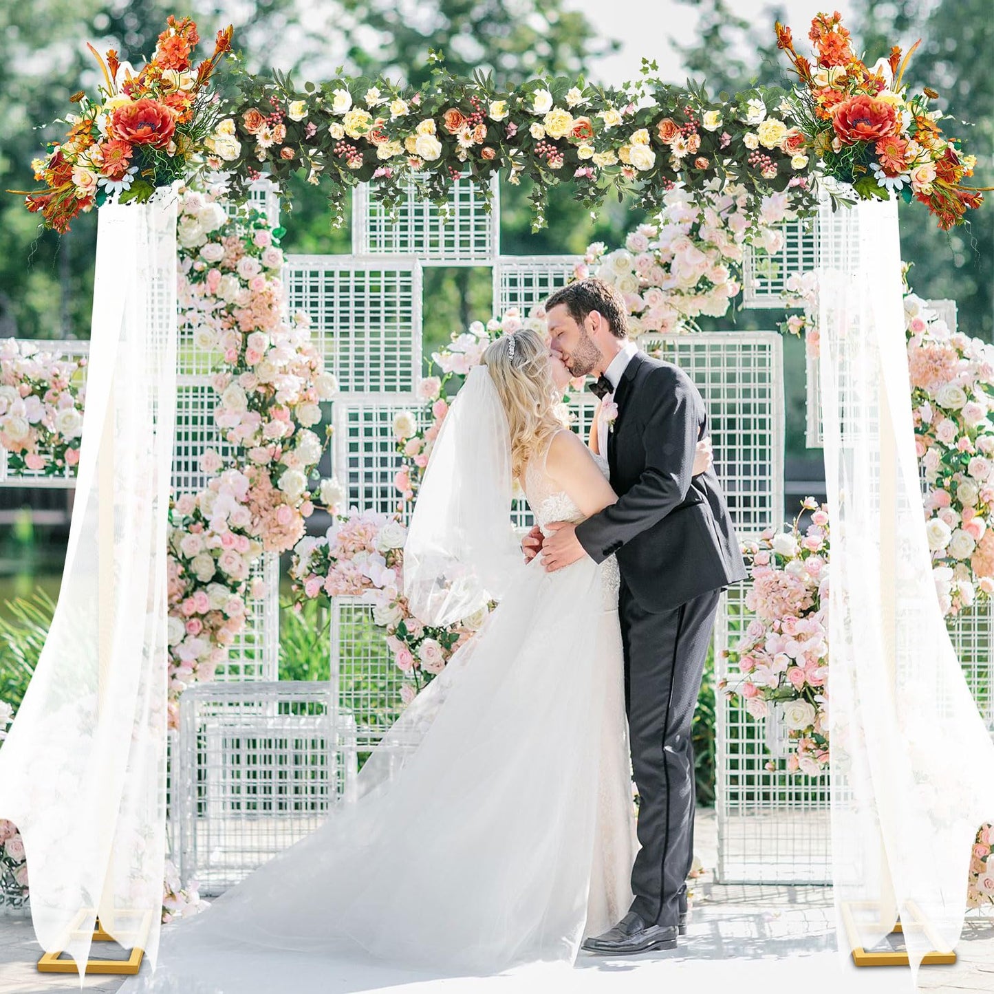 8FT Adjustable Square Backdrop Stand, Wedding Arch Frame, Heavy Duty Backdrop Stand, Adjustable Metal Backdrop Stand with Storage Bag, Backdrop Frame for Baby Shower Birthday Party, Anniversary