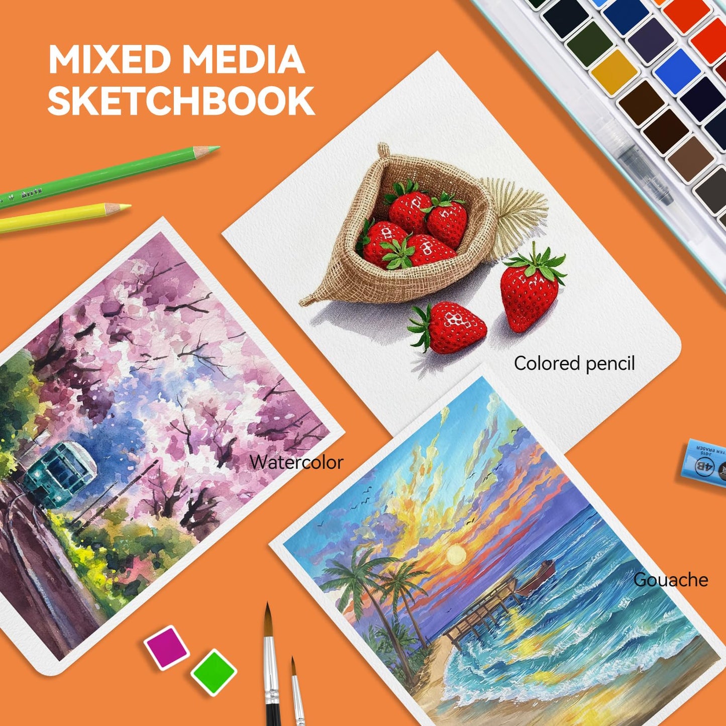 Paul Rubens Watercolor Journal,2 Pack 40 Sheets 100% Cotton Acid-Free Cold Press Watercolor Sketchbook 7.24 * 5.12 Inches, 140lb/300gsm for Watercolors, Gouache, Acrylics