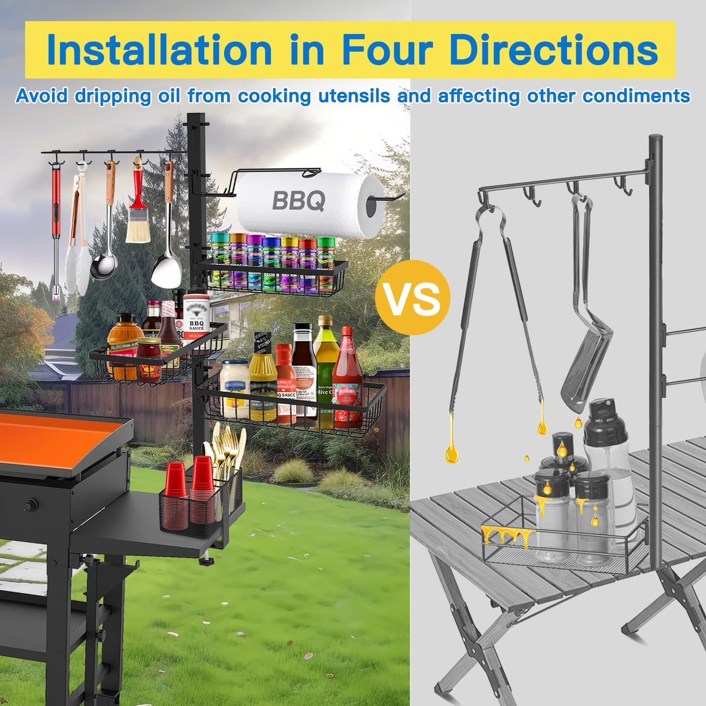 Concons Griddle Caddy Organizer for Blackstone Griddle Accessories, BBQ Grill Picnic Utensil Condiment Caddy with Paper Towel Holder, Outdoor Kitchen Accessories for Camper