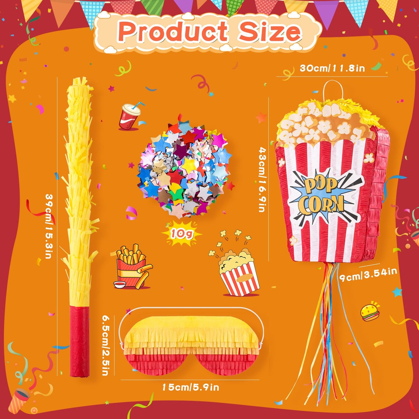 VINTS Popcorn Piñata for Birthday Carnival Circus Parties Great Party Addition for Boys Grils Holiday Celebration (16.9×11.8×3.54in)