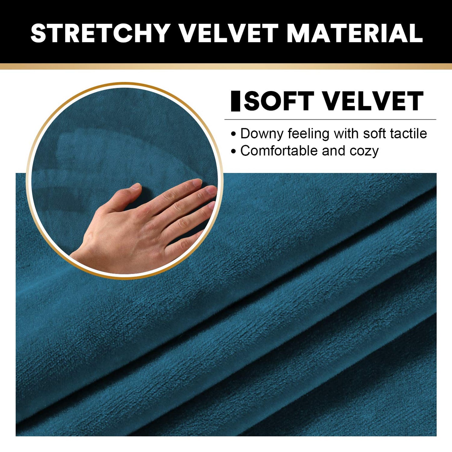 PrinceDeco Velvet Stretch 3 PCS Loveseat Covers for 2 Cushion Couch Loveseat Slipcovers (Base Cover & 2 Individual Seat Cushion Covers) Thick Sofa Covers Bonus Two Elastic Straps (Loveseat, Deep Teal)