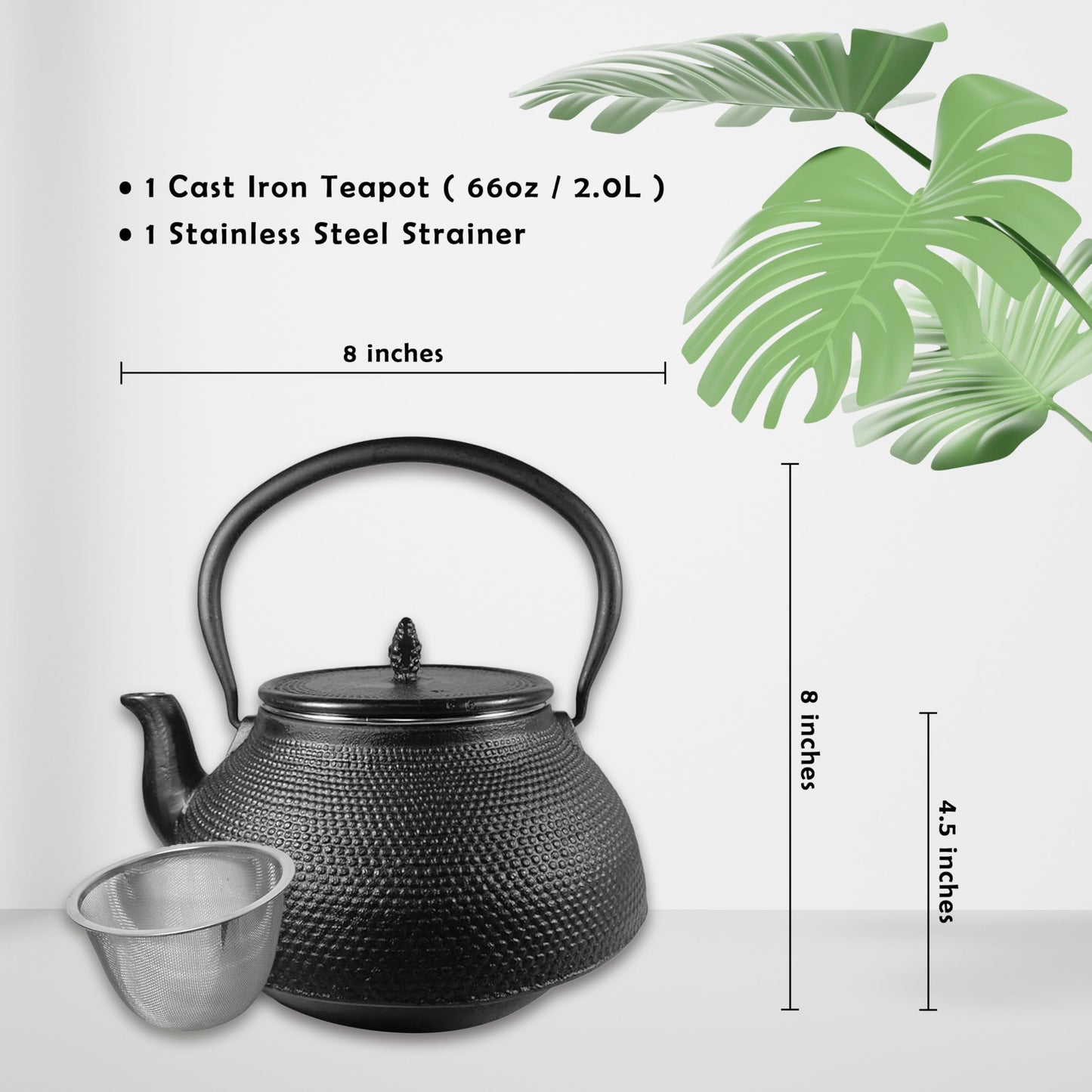 Cuisiland Large 66 OZ Hobnail Cast Iron Teapot Enameled Interior and Stainless Steel Infuser