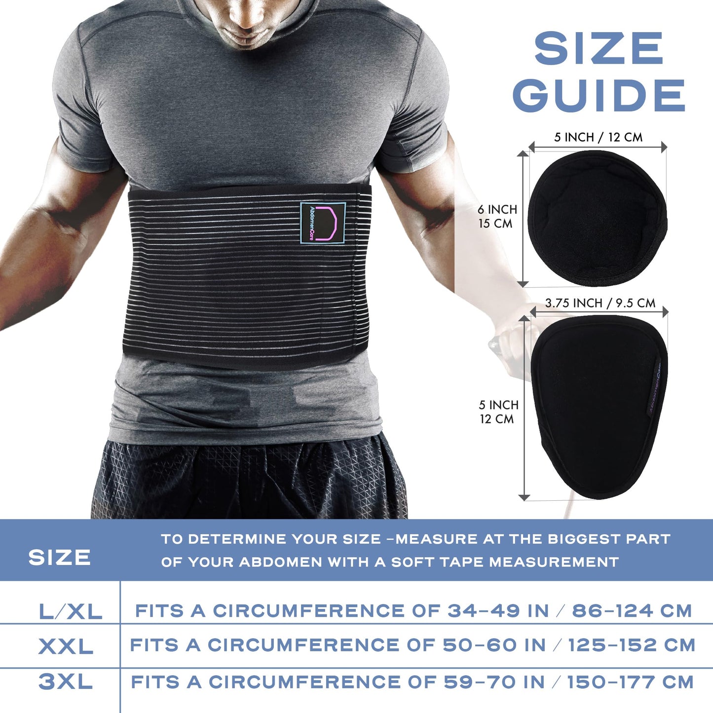 Abdomencare Plus Size Umbilical Hernia Belt For Men and Women | Hernia Belts For Men Abdominal With 2 Unique Compression Pads | Plus Size Hernia Belt For Women Abdominal | Adjustable Support | L/XL