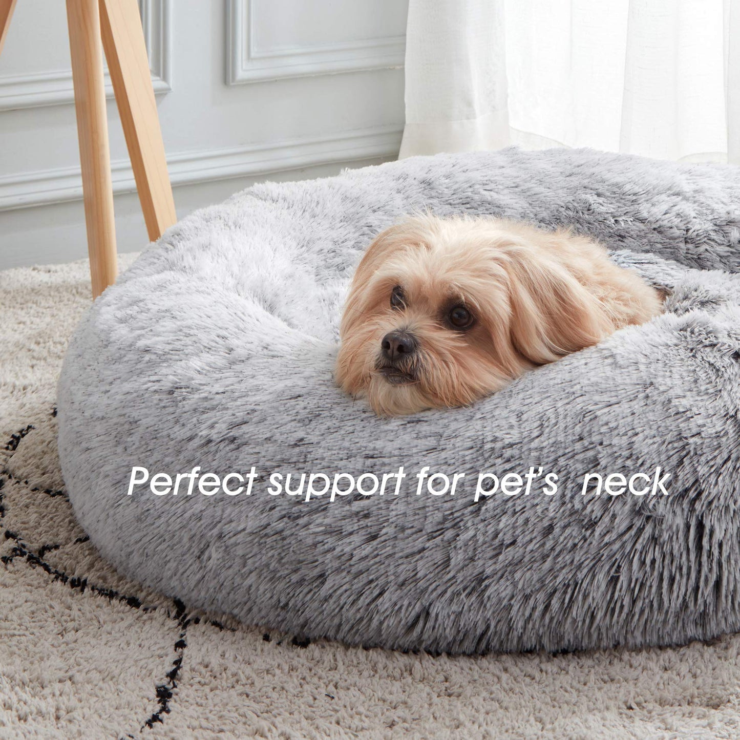 Calming Dog Bed & Cat Bed, Anti-Anxiety Donut Dog Cuddler Bed, Warming Cozy Soft Dog Round Bed, Fluffy Faux Fur Plush Dog Cat Cushion Bed for Small Medium Dogs and Cats (20"/24"/27"/30")