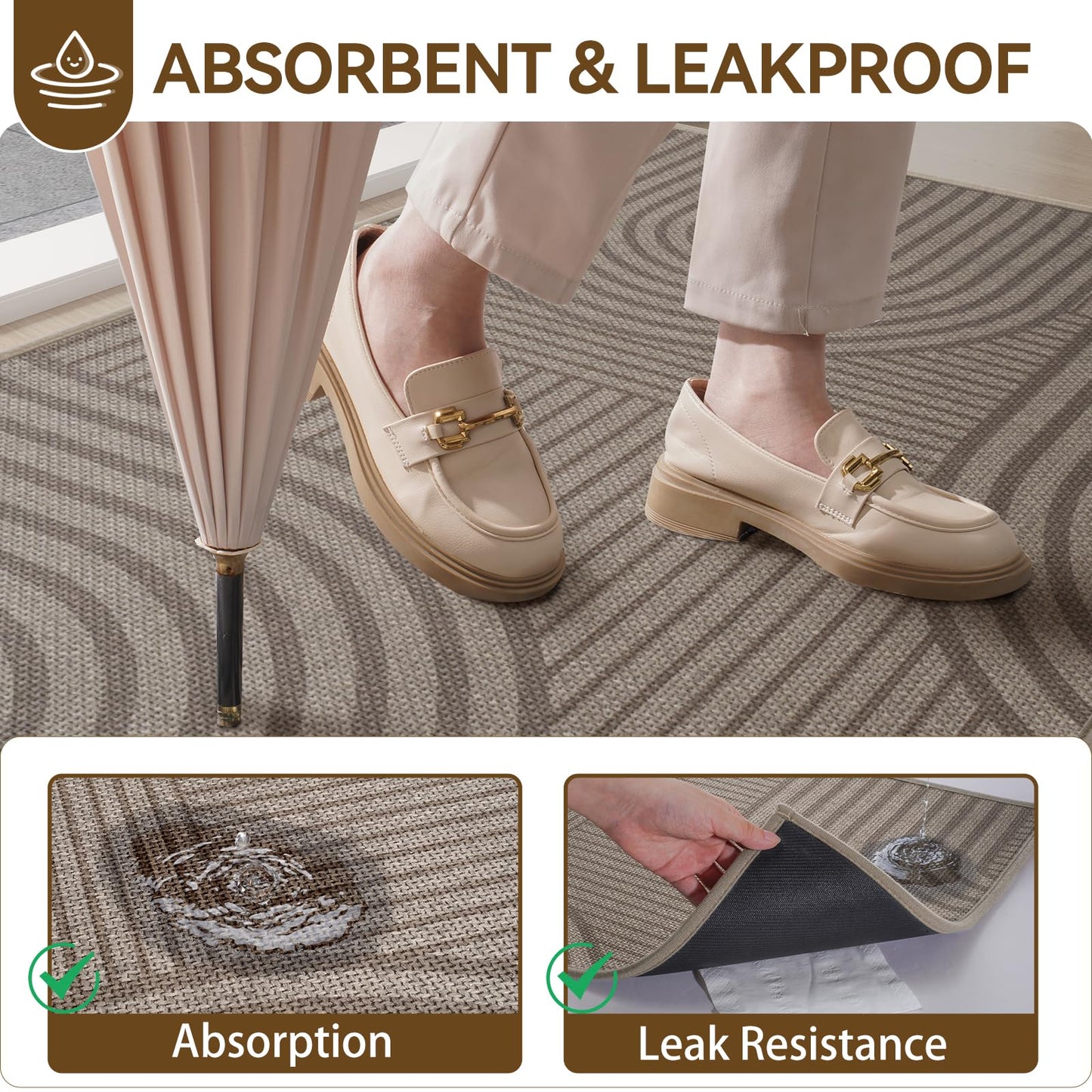 Front Door Mat 24''x35'', Absorbent Dirt Resist Washable Non Slip Low-Profile Indoor Doormat, Welcome Entryway Door Mats,Brown
