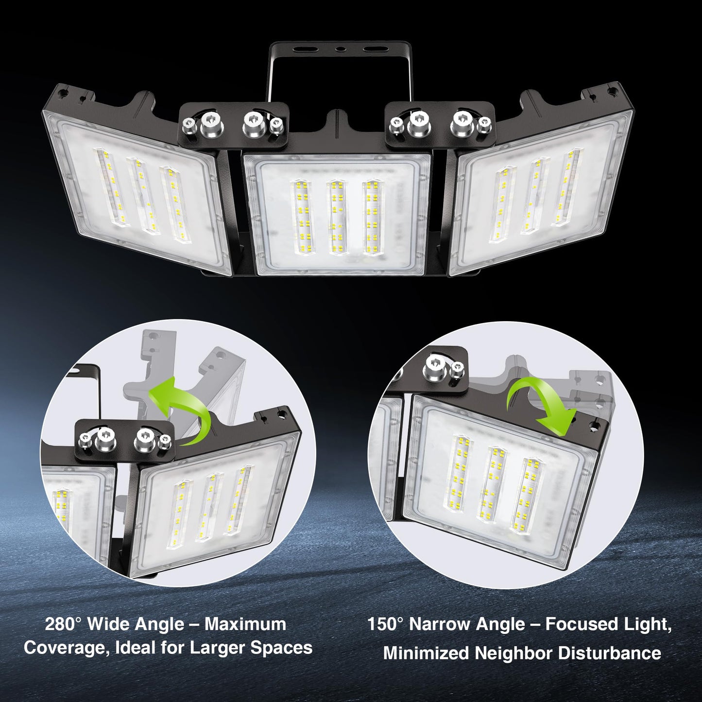 STASUN 150W LED Flood Light with Plug, Mini Series Outdoor Floodlight, 15000LM 6000K Daylight White, IP66 Waterproof, 3 Adjustable Heads, LED Exterior Flood Light for Backyard, Driveway, Garage, Patio