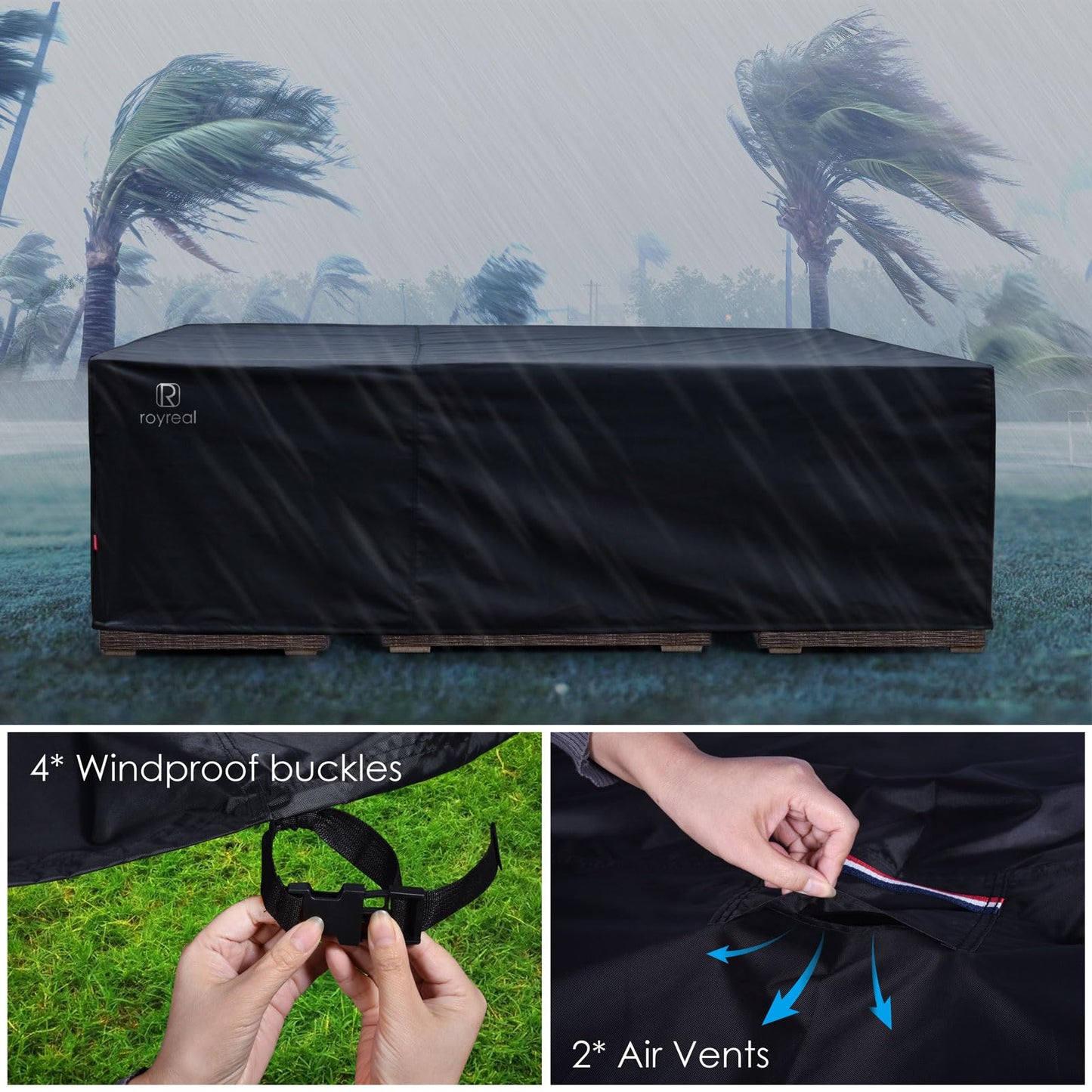 Patio Furniture Covers Outdoor Waterproof Table Sectional Set Large Cover,Heavy Duty 550D Anti Tear Couch Sofa Covers with Buckles&Vents&Handles(Rectangle 110"Lx84Wx28H)
