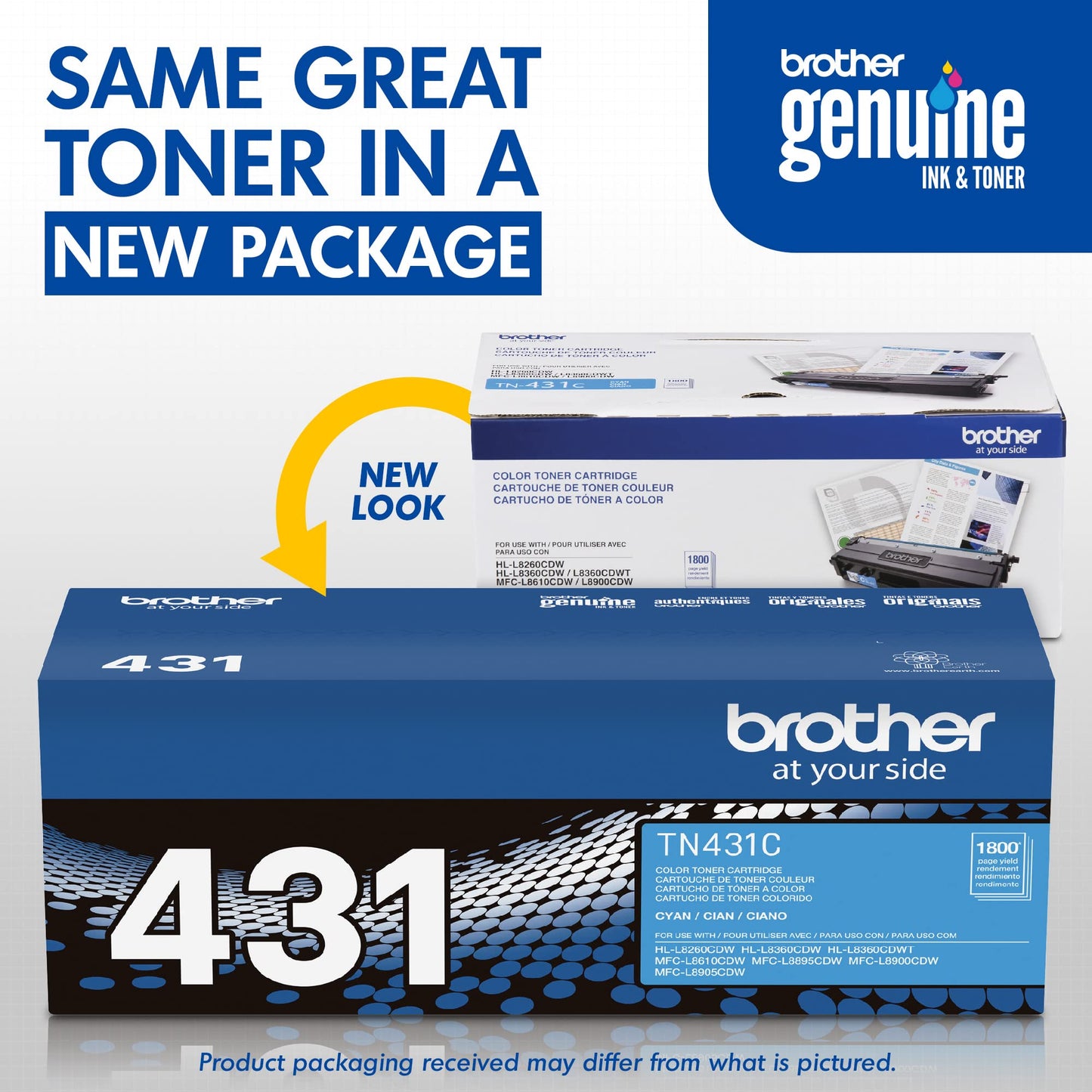 Brother Genuine TN431C Standard Yield Cyan Toner Cartridge, Compatible: HL-L8260CDW, HL-L8360CDW, HL-L8360CDWT, MFC-L8610CDW, MFC-L8900CDW