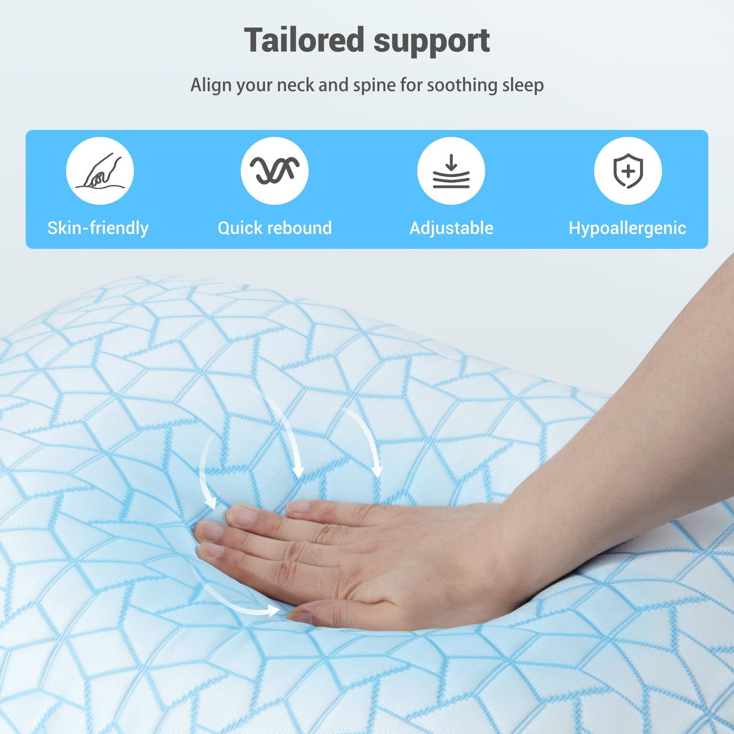 Bafode Pillows King Size Set of 2, Memory Foam Pillows, Cooling Pillow for Sleeping, Adjustable Bed Pillows for Side, Back and Stomach Sleepers