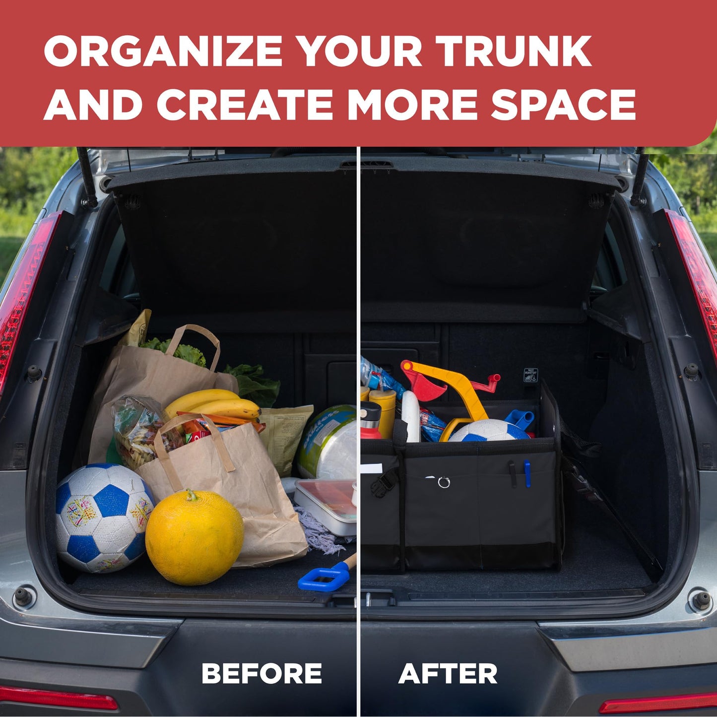 Trunk Organizer for SUV - Car Accessories, Back Seat Car Organizer, Trunk Car Organizer - Car Essentials | Premium Adjustable Multi 4 Compartments Design - Gift for Men and Women (Large, Black)