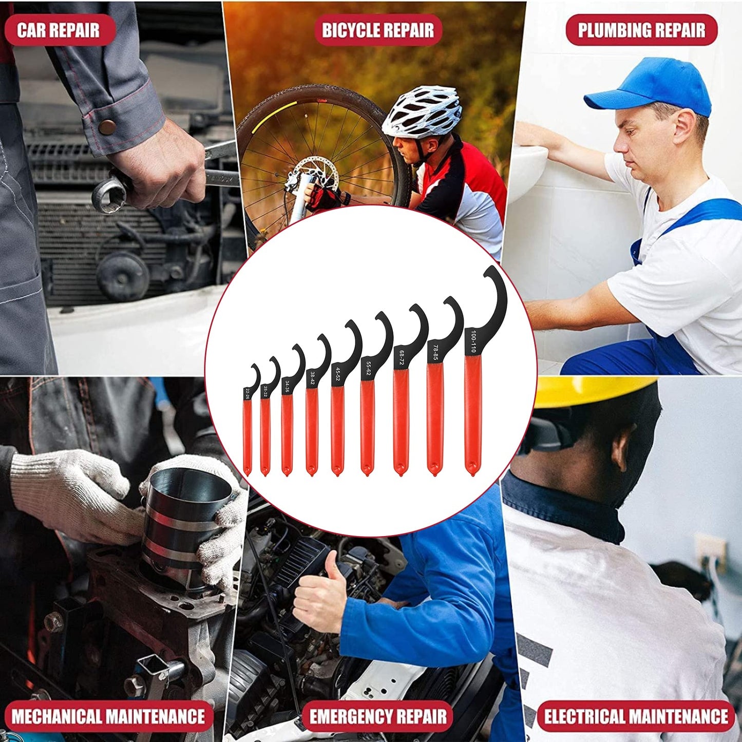 9 Pieces Universal Coilover Wrenches Tools Adjustment Shocks Spanner Wrench Set Heavy Duty Carbon Steel Coilover Wrenches for Suspension System and Shock Adjustments