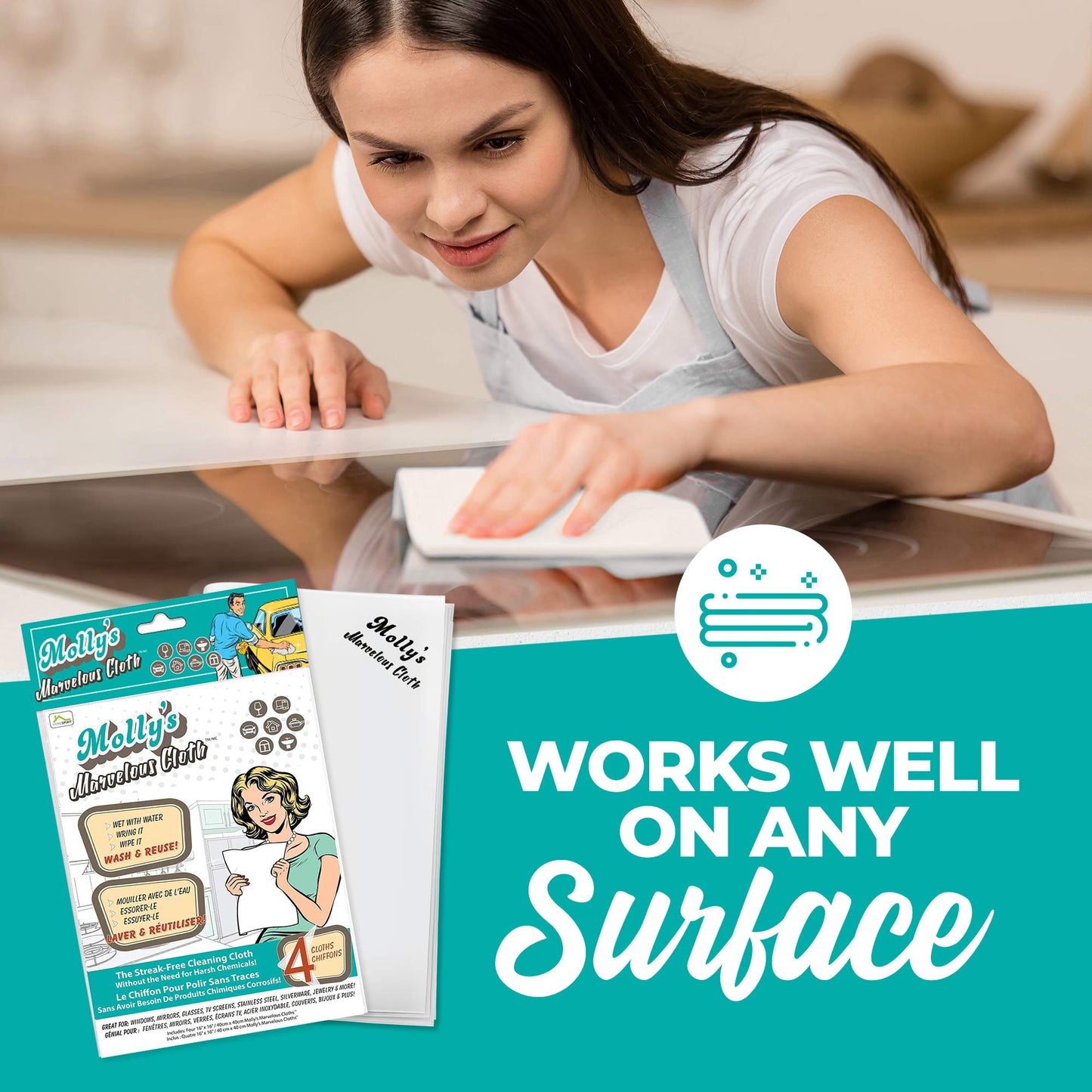 Molly’s Marvelous - Streak-Free Polishing Cloth, Lint-Free Microfiber Cleaning Cloth, Glass Cleaning Cloth and Window Cleaning Cloth, White (16" by 15.75") (15pk)
