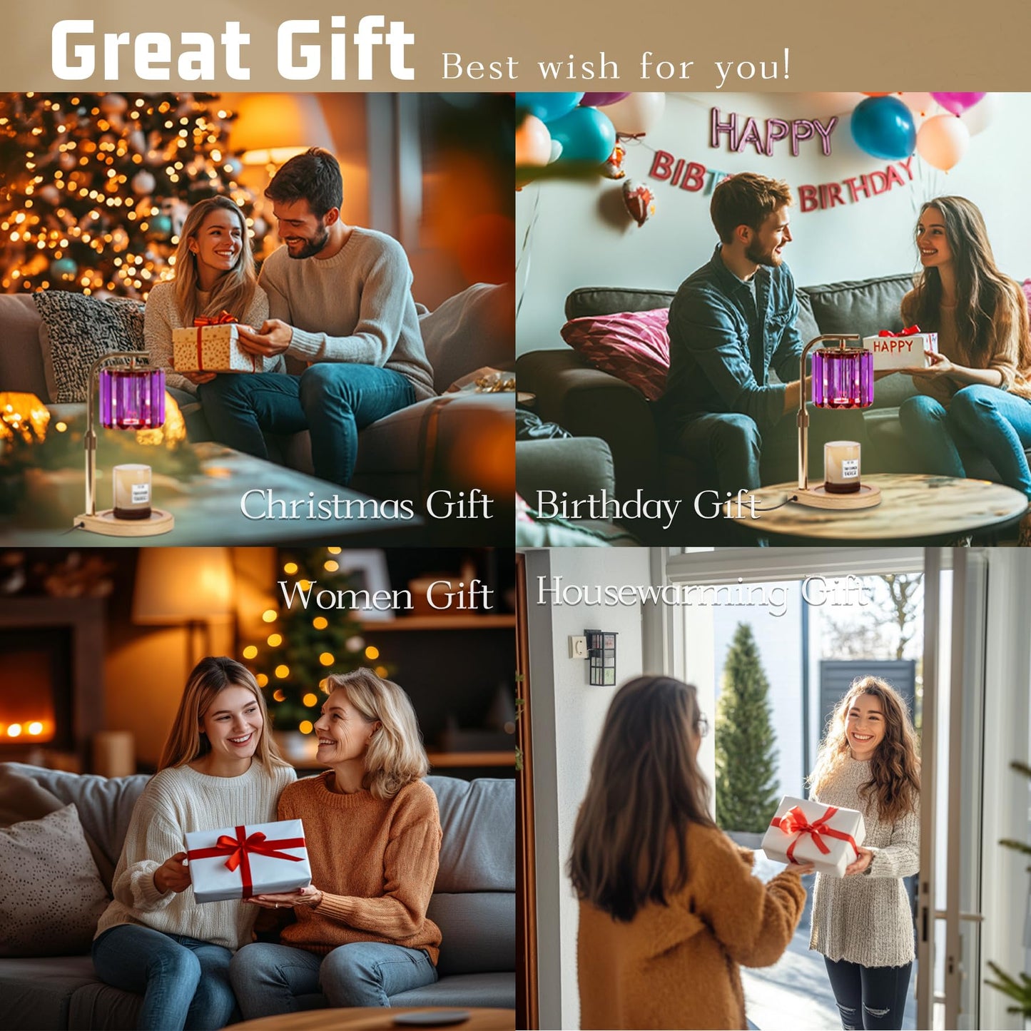 Candle Warmer Lamp with Timer and Dimmer Purple, Adjustable Height Glass Candle Lamp, Electric Candle Lamp Warmer for Home Decor,Gift for Women,2-Bulb Candle Warming Lamp for Jar Candles (Purple)