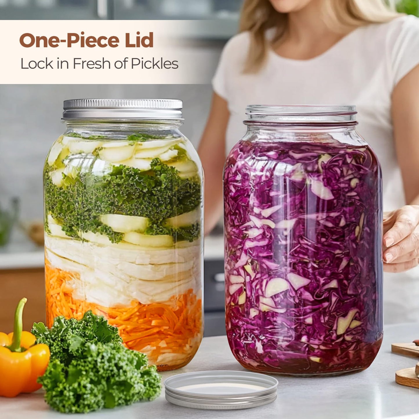 ComSaf 1 Gallon Mason Jars 2 Pcs, 128 oz Glass Jars with Lids, Flour Sugar Storage Containers, Large Glass Containers for Pickles, Fermented Food, Sourdough Starter, Food Storage, Homemade Drinks