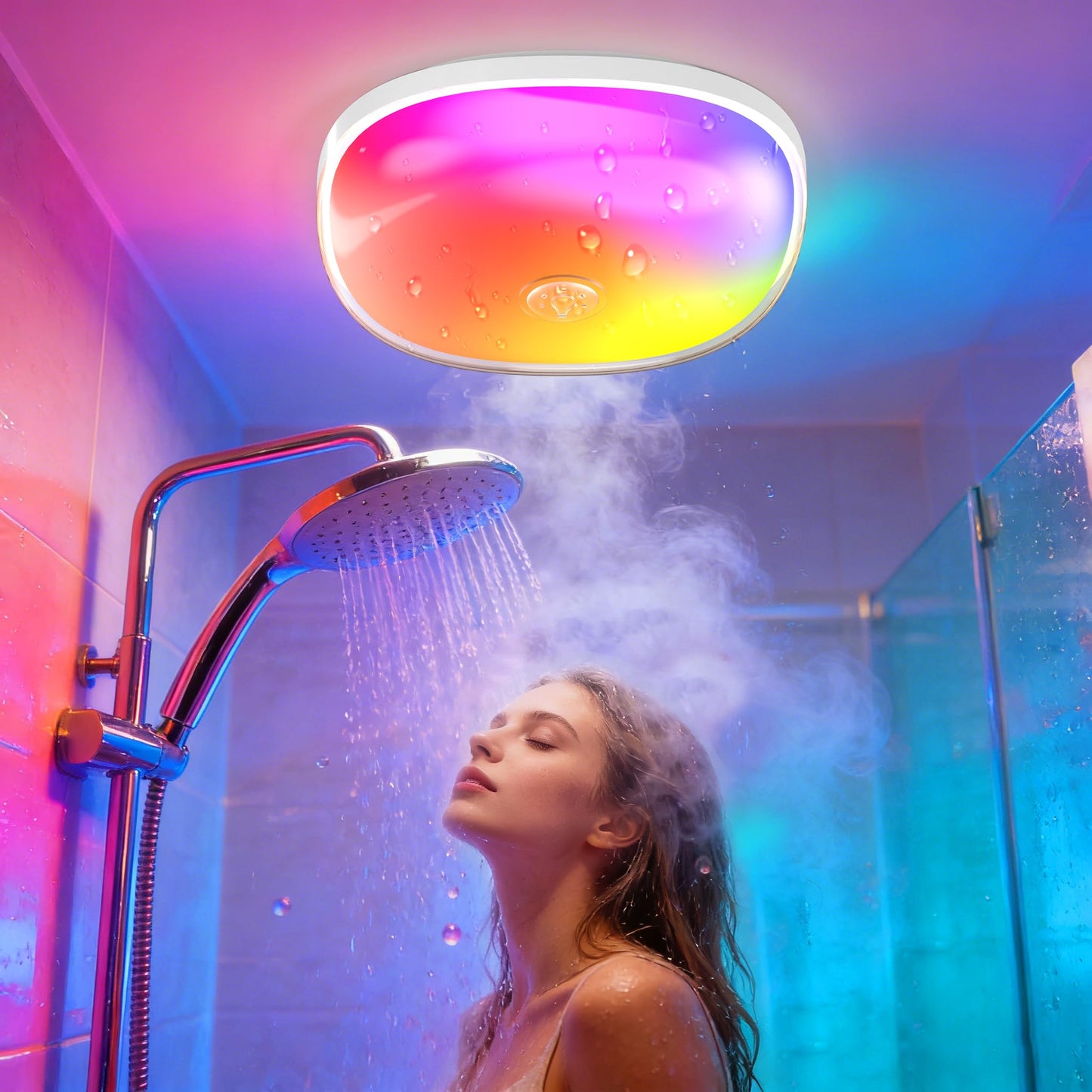 IP65 Waterproof Rechargeable Shower Light – 6″ 300LM Bright Shower Lamp, 16 Colors Mood Lighting with Touch & Remote Control, Magnetic Wireless Ceiling/Wall Light for Inside Shower, Bathroom, Bathtub