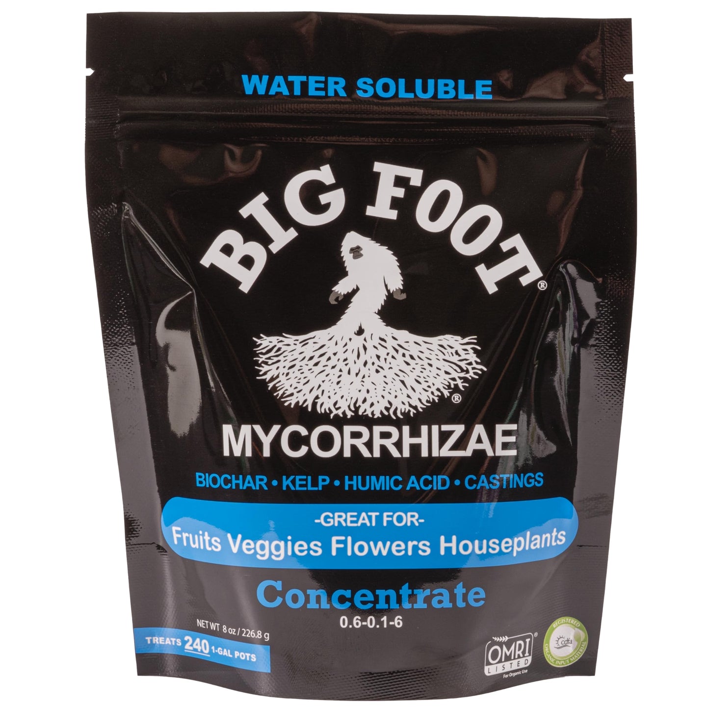 Big Foot Mycorrhizae Water Soluble Concentrate for New and EXISTING Plants - Includes Worm Castings, Kelp, Azomite, Biochar, Humic Acid - 8 Ounces