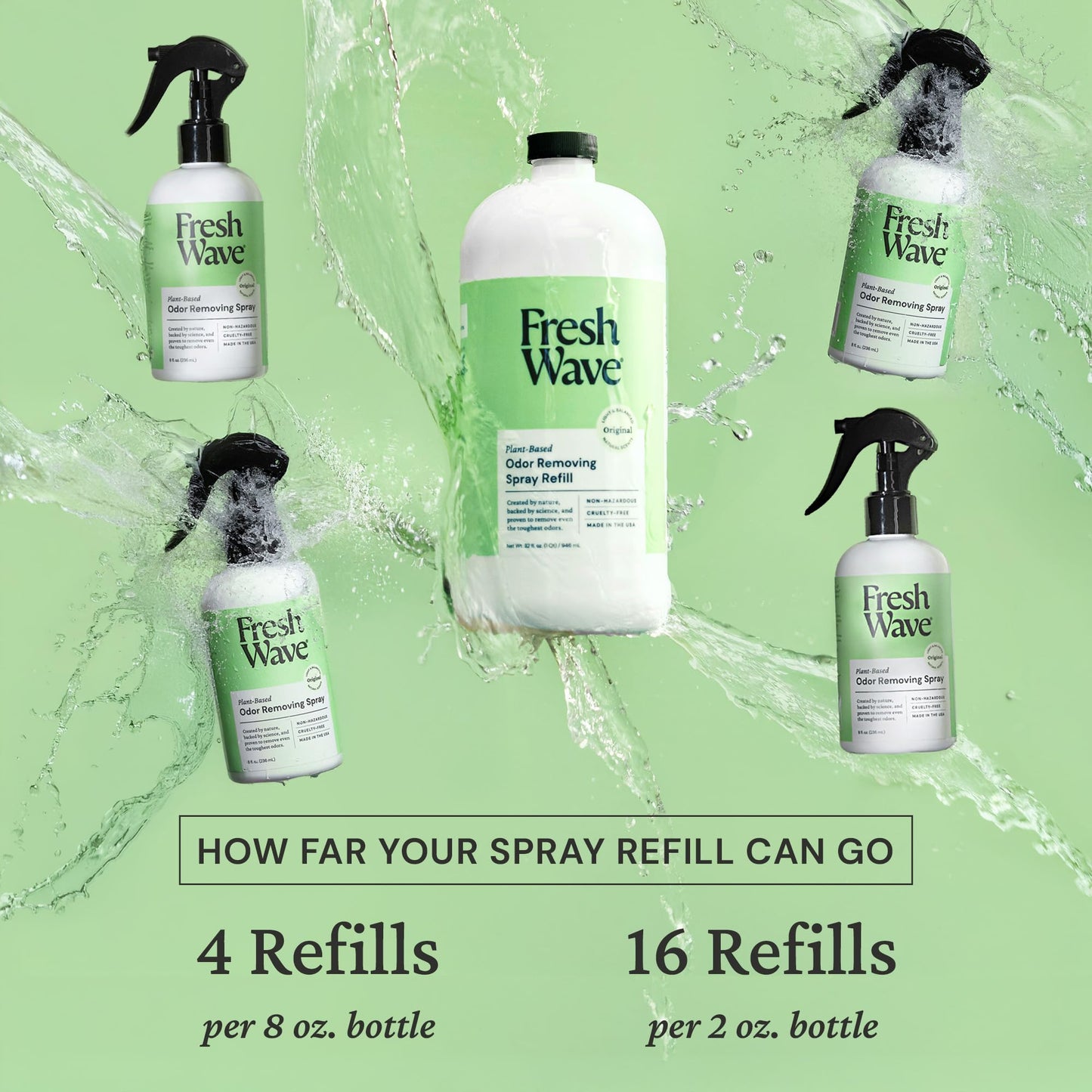 Fresh Wave Odor Eliminator Spray & Air Freshener Refill, 32 fl. oz. | Original Scent Spray Refills For Up To 4 8oz. Spray Bottles | Safer Odor Relief | Natural Plant-Based Odor Eliminator