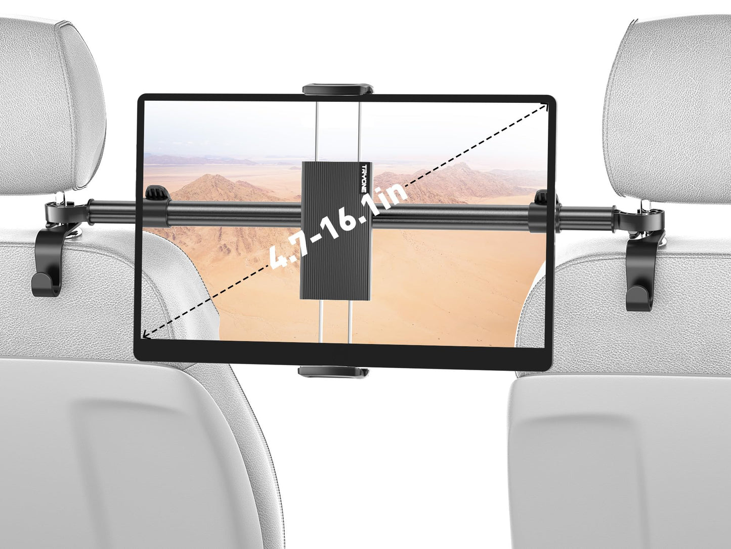 Car Tablet Holder Mount for iPad: Tryone Headrest Tablet Stand for Car Back Seat Compatible with iPad Pro Air Mini | Galaxy Tab | Kindle Fire HD | Switch OLED or Other 4.7-16.1" Devices