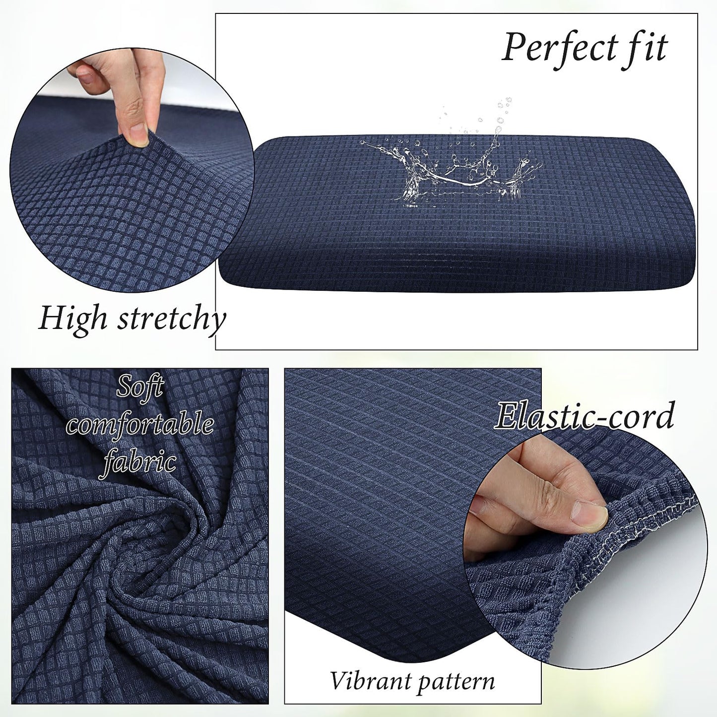 8 Pcs Stretch Patio Cushion Covers Waterproof Outdoor Cushion Covers Replacement,Outdoor Sofa Cover Patio Slipcovers,Indoor Washable Furniture Protector(Navy,Cover Only)