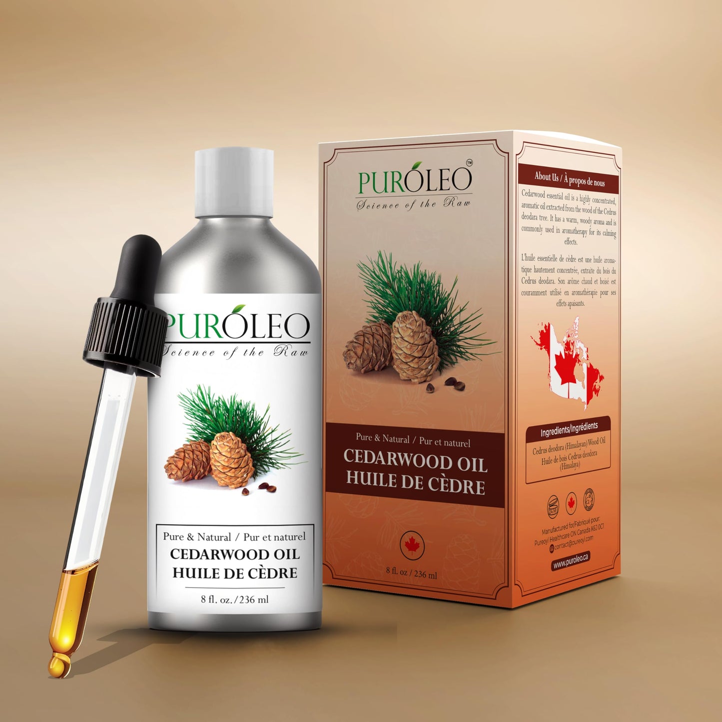 PUROLEO Cedarwood Essential Oil 8 Fl Oz/236 ML (Packed In Canada) 100% Pure & Natural Cedarwood Oil for Aromatherapy, Relaxation, and Skin Care - Therapeutic Grade Cedarwood Oil for Diffuser