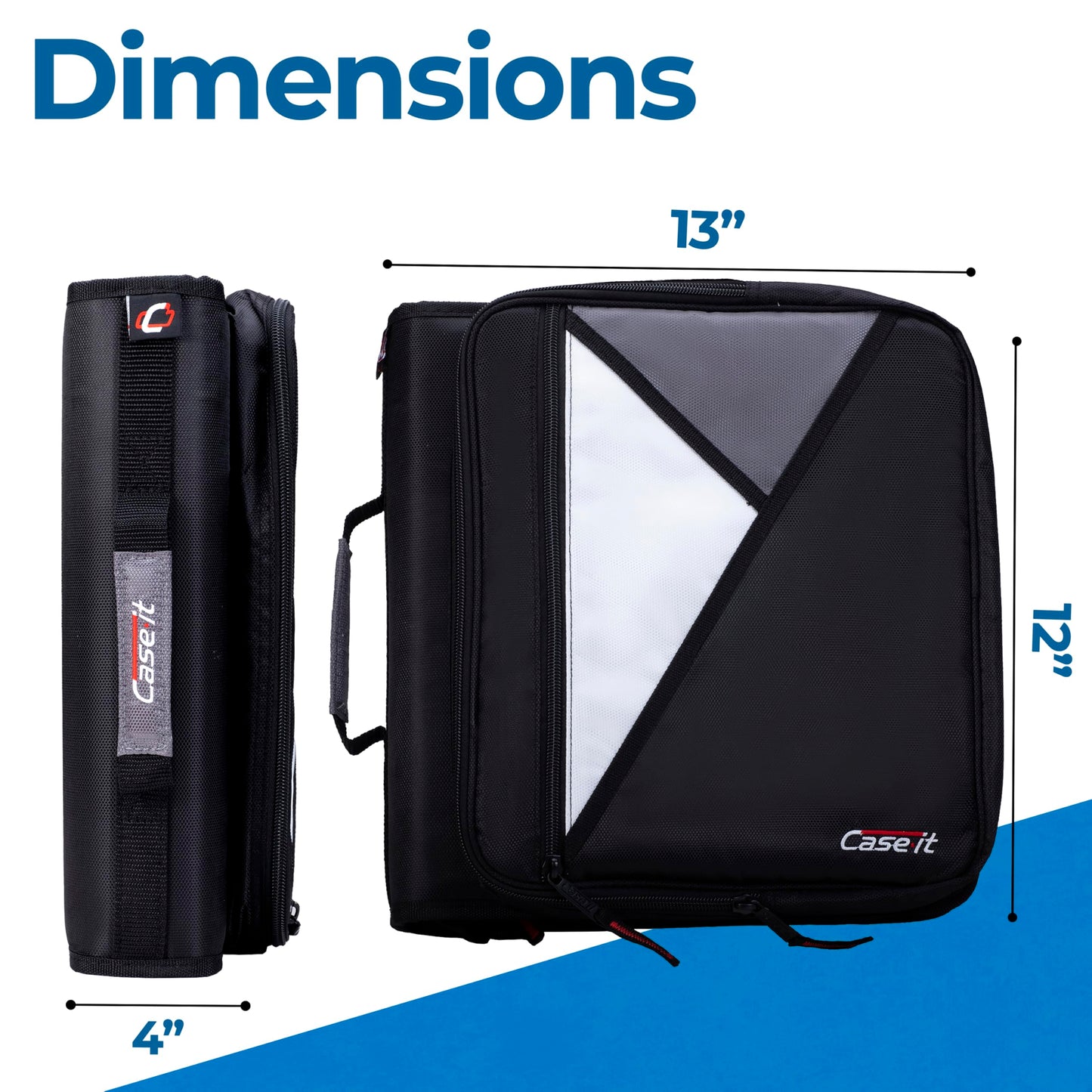 Case-it Universal Zipper Binder | 2-Inch O-Rings, 13-Inch Laptop/Tablet Padded Pocket, 400 Sheet Capacity, Multiple Storage Pockets & Shoulder Strap | School & Office Organizer | LT-007 Jet Black