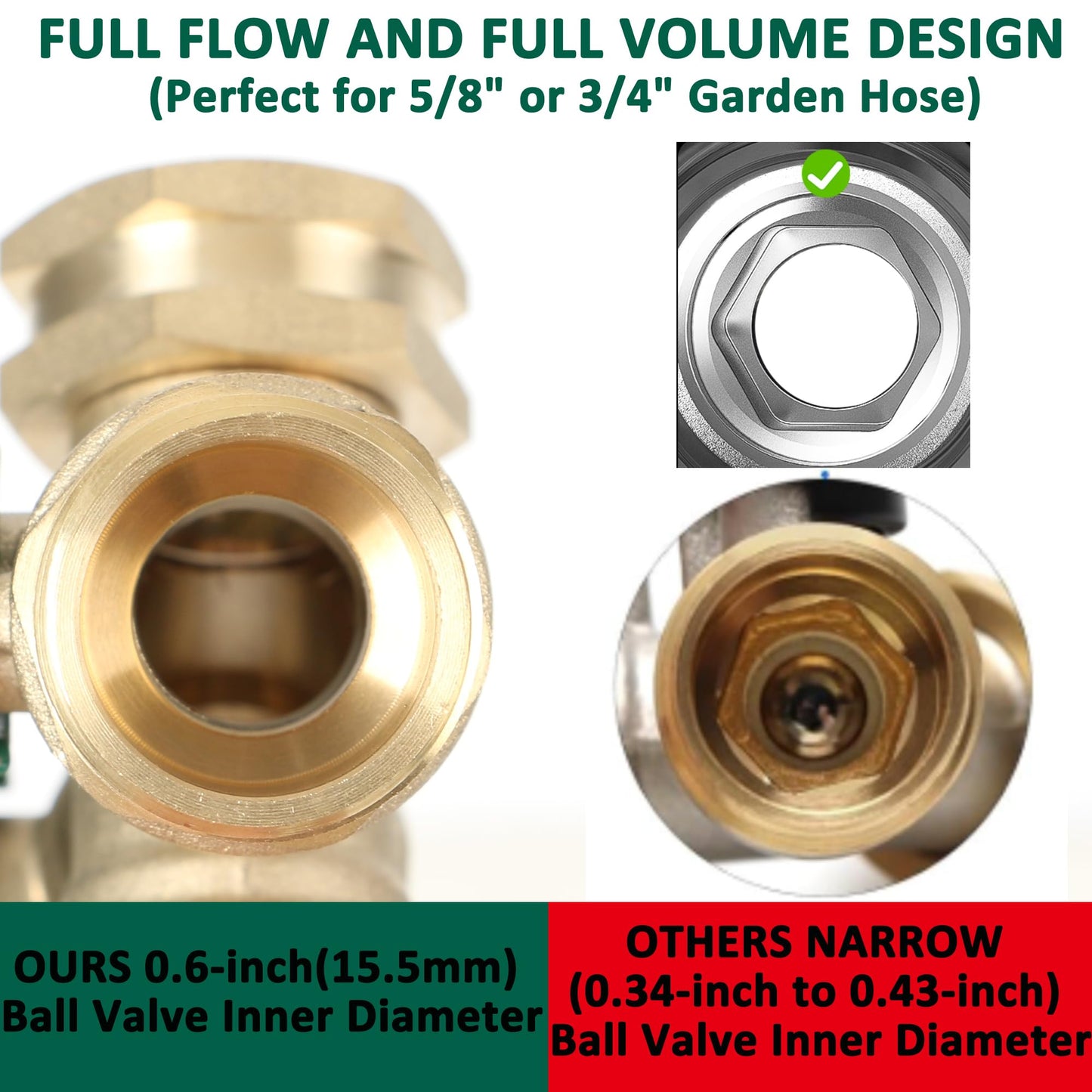 STYDDI Brass Garden Hose Splitter Full Flow, Heavy Duty Hose Splitter 2-Way High Flow, All Metal Hose Y Splitter with Shutoff, Outdoor Faucet Splitter Hose Connector, Water Hose Y Valve Tap Adapter