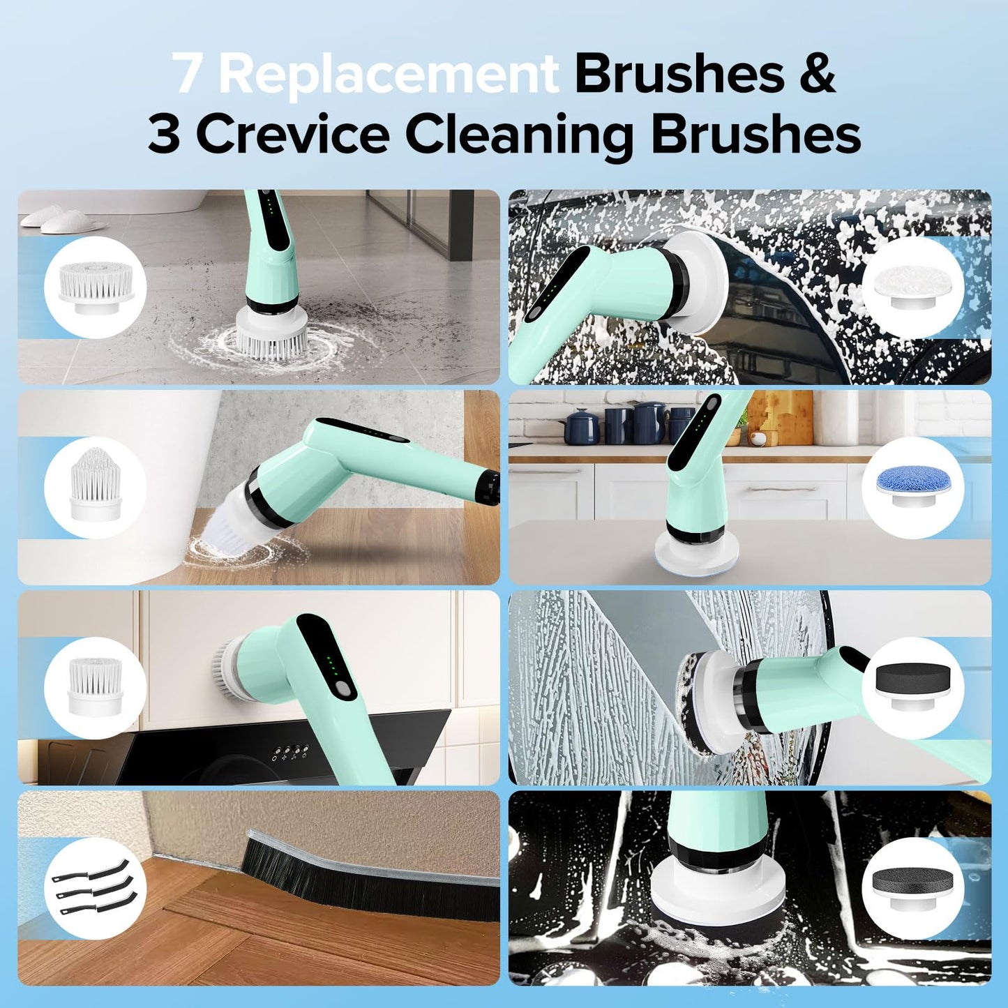 Electric Spin Scrubber, Dreazu IPX7 10-in-1 Bathroom Scrubber， Retractable Handle, 2-Speed Adjustable Shower Cleaner Brush for Bathroom, Bathtub, Kitchen, Tile Floors-Green