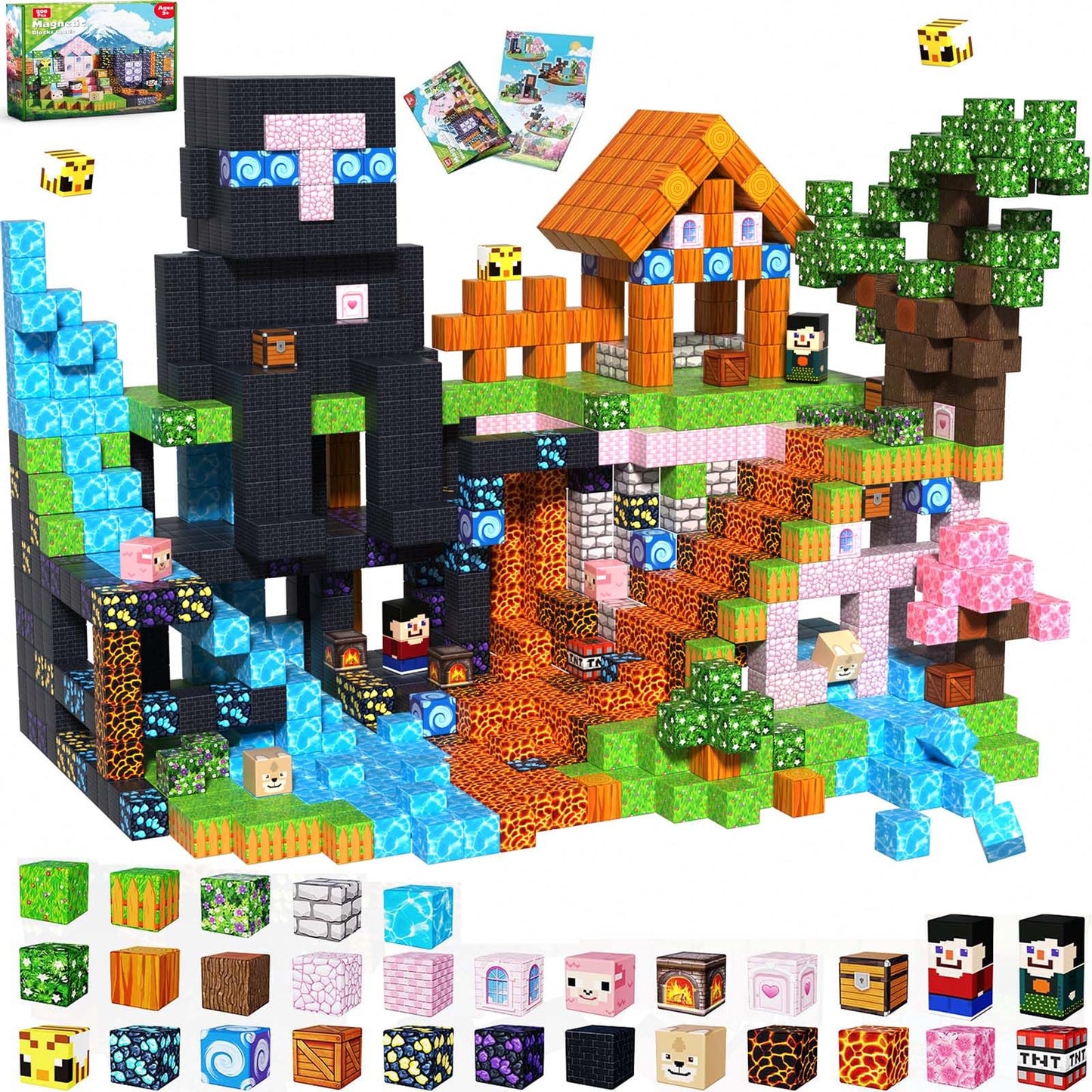 GraceDuck Magnetic Blocks 200 PCS Build Volcano Portal Sakura Forest Castle, Magnetic Building Blocks Stacking Cubes Fun Sensory Toys for Kids Birthday Gifts for 3 4 5 6 7 8 9 10 Year Old Boys Girls